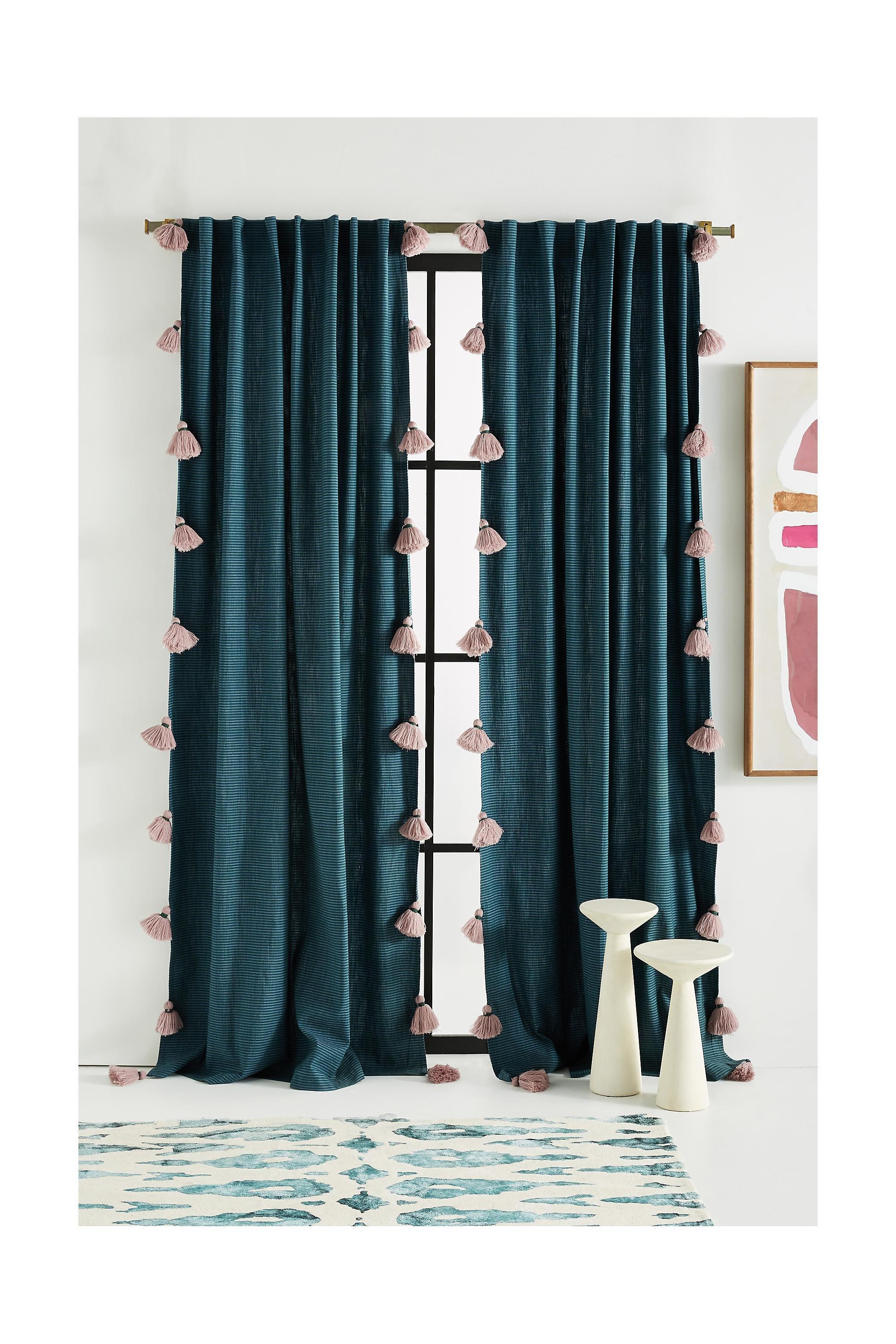 Mindra Striped Curtain, Navy, A501_0041, large image number 1