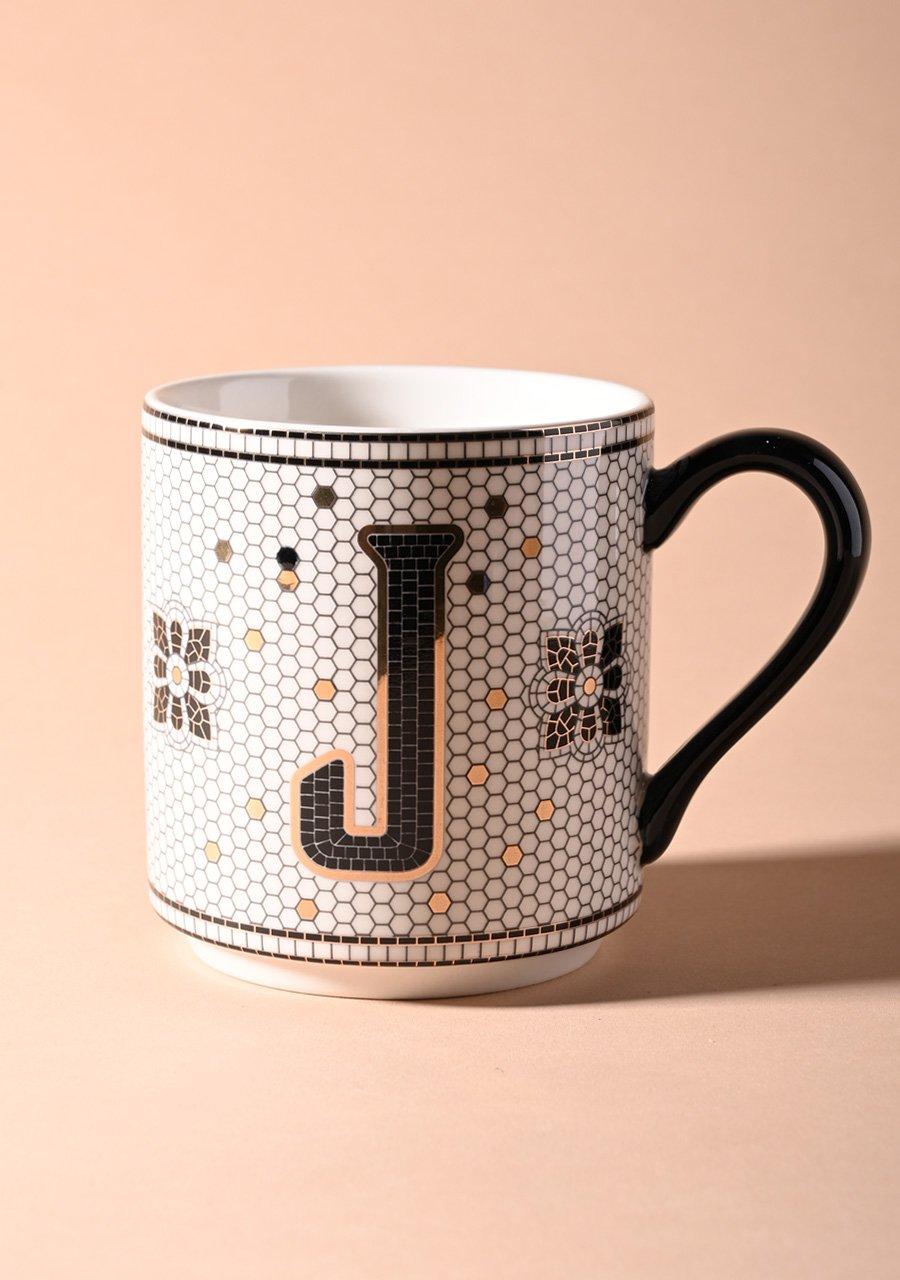 Bistro Tiled Margot Monogram Mug, J, A501_0910, large image number 1