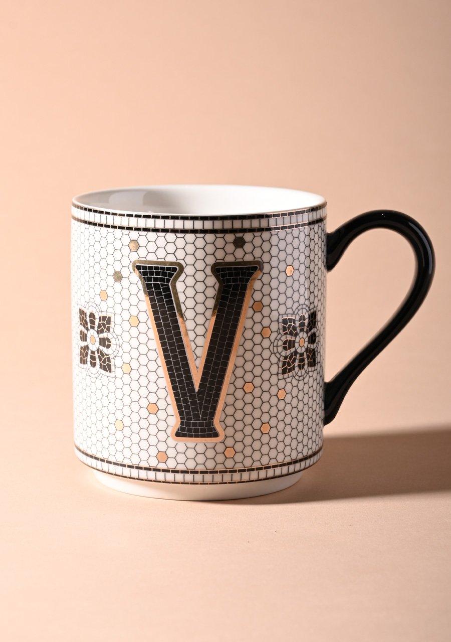 Anthropologie - Bistro Tiled Margot Monogram Mug, V