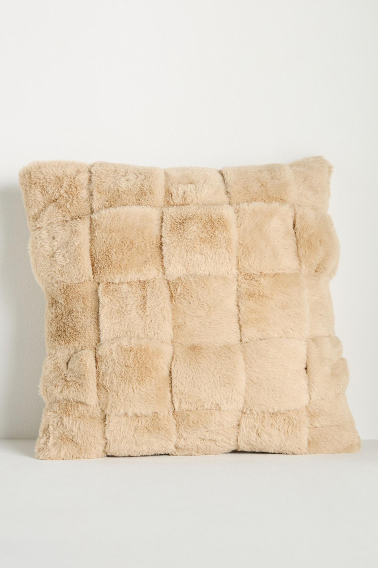 Woven Faux Fur Pillow, Beige, A501_0030, large image number 0