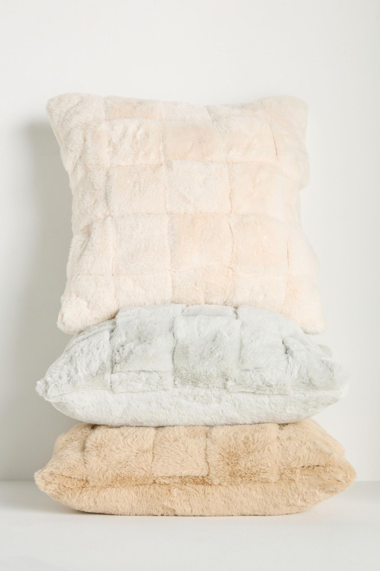 Woven Faux Fur Pillow, Beige, A501_0030, large image number 1