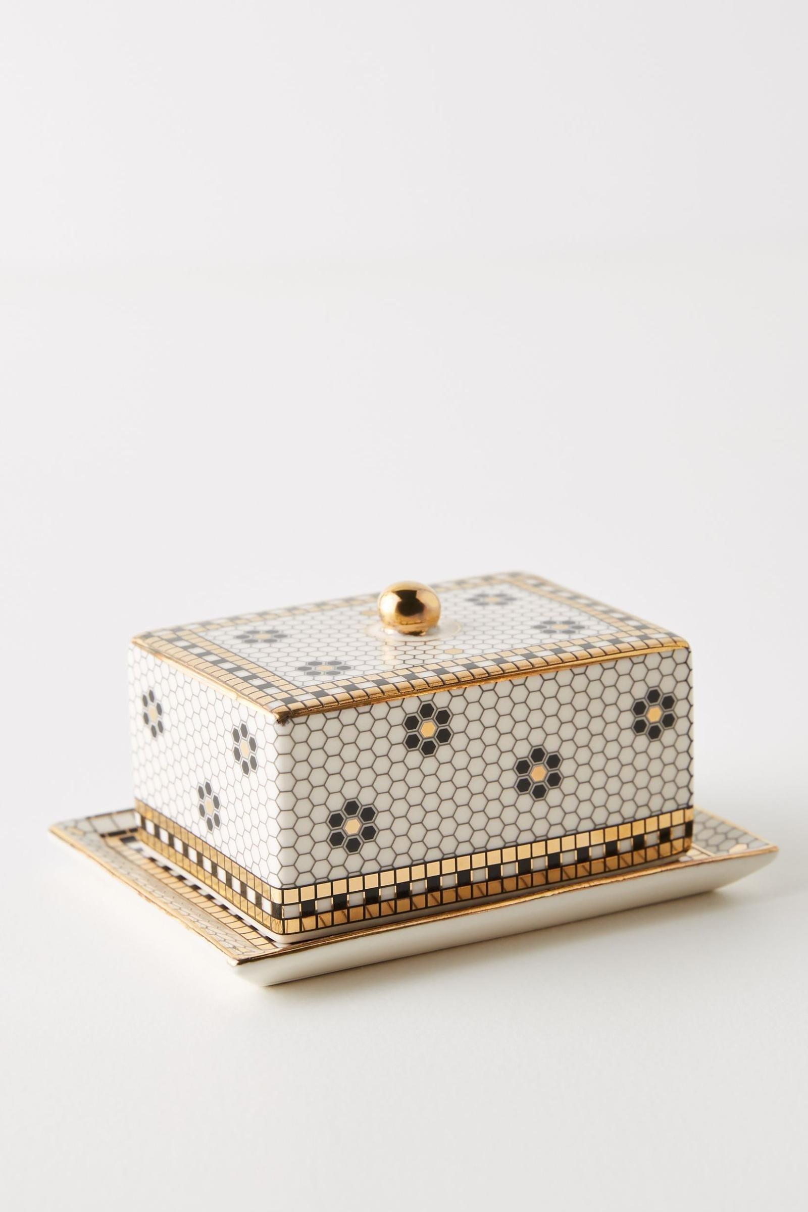 Anthropologie - A Bistro Tile Butter Dish, Multicolour