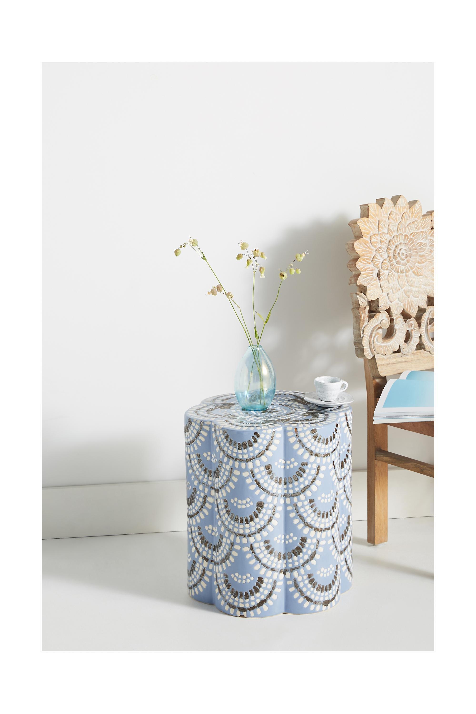 WEDGEWOOD BLUE Scalloped Ceramic Side Table, A501_0097, large image number 1
