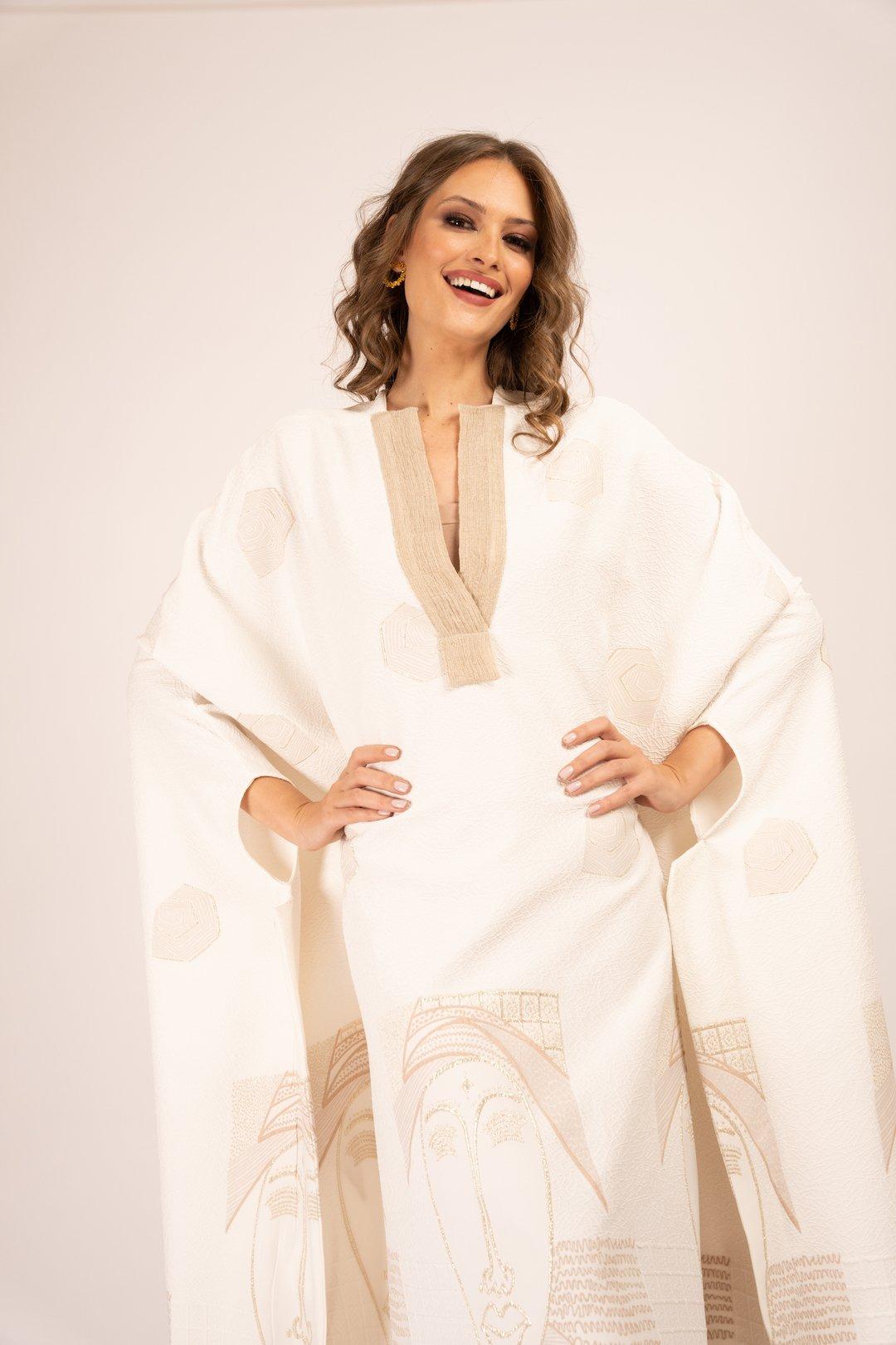 Anthropologie Ethnic Print Maxi Dress, White-Aqua, A515_070, large image number 1