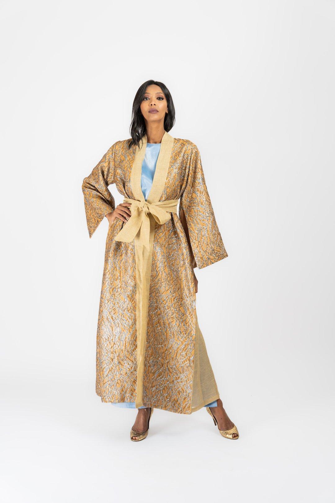 Anthropologie Kaftan, White-Gold, , medium