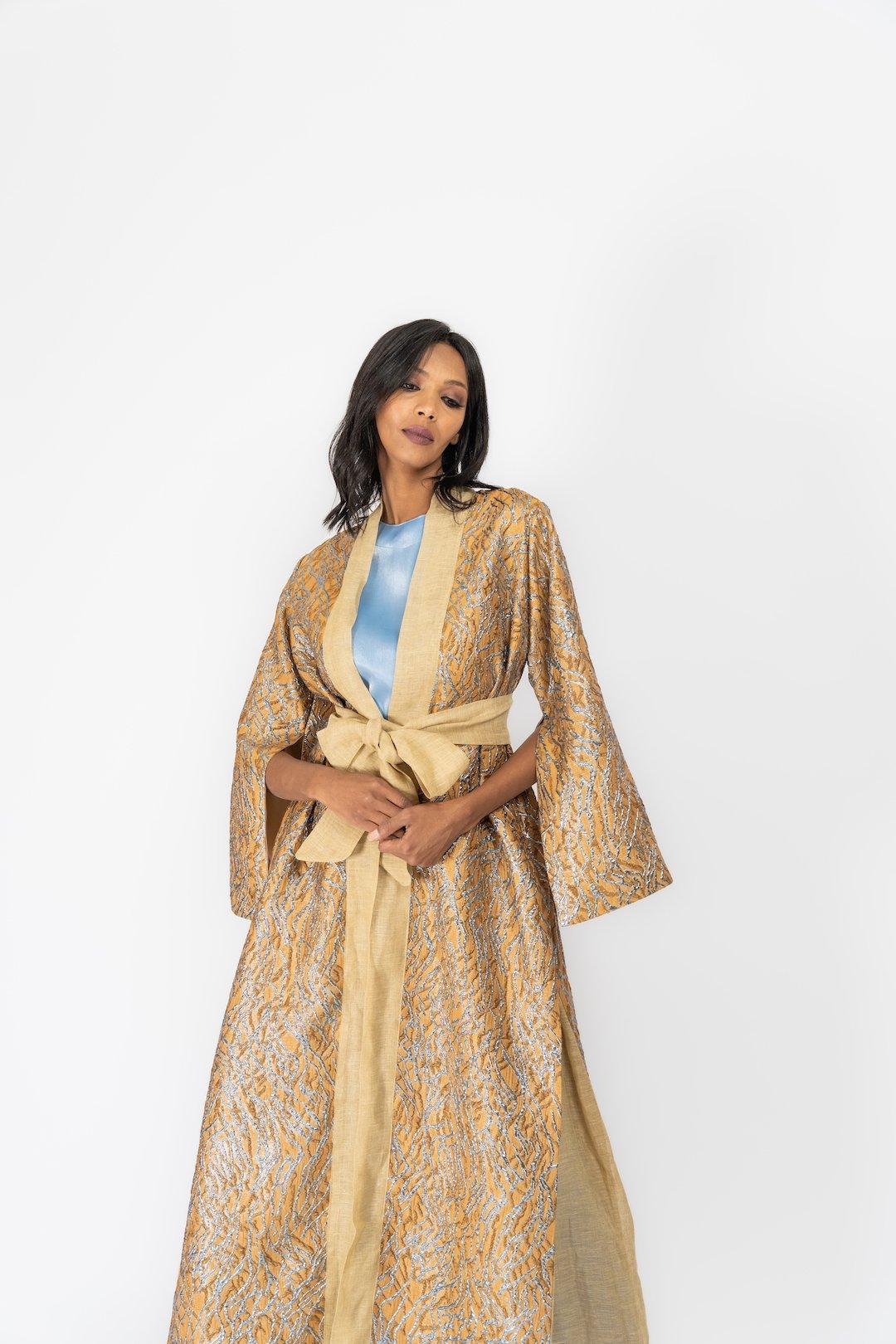 Anthropologie Kaftan, White-Gold, A515_027, large image number 1