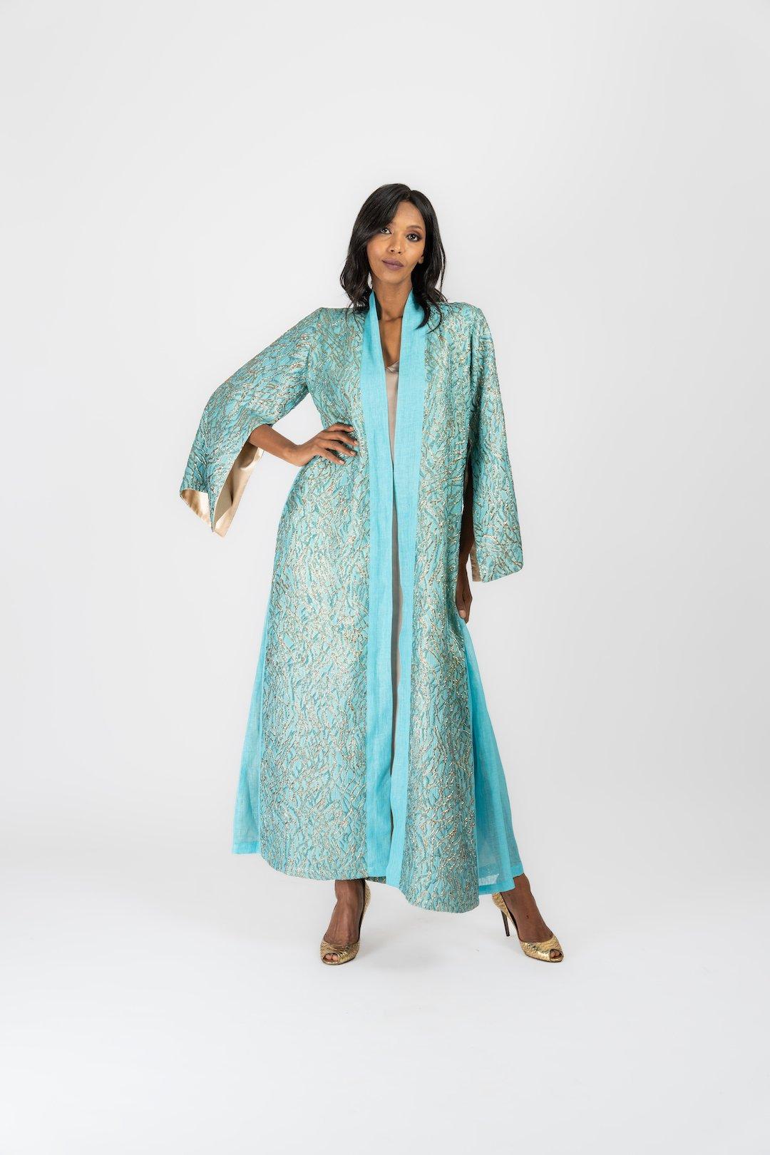 Anthropologie Harmonica Kaftan, White-Blue, , medium