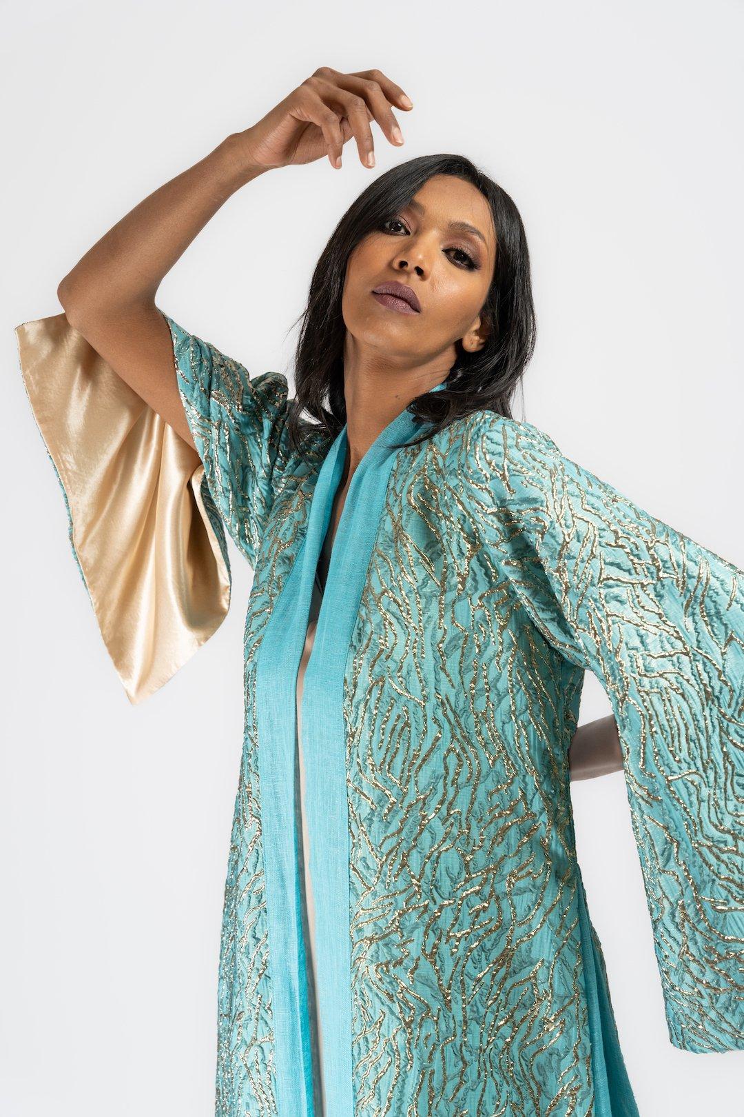 Anthropologie Harmonica Kaftan, White-Blue, , large image number 4