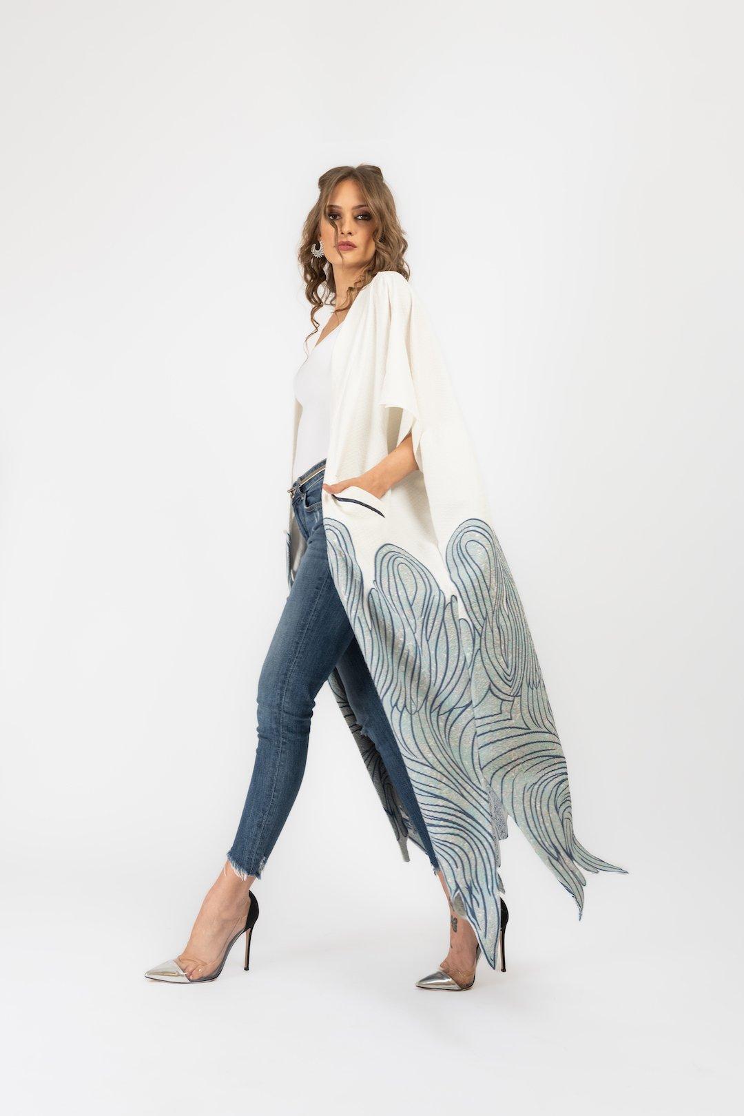 Anthropologie Harmonica Kaftan, White-Pink, A515_049, large image number 4