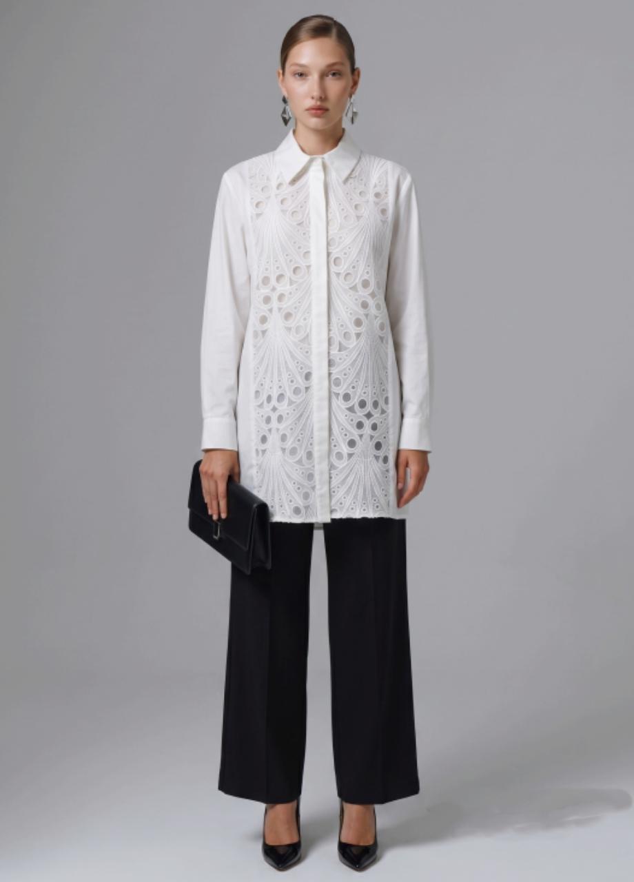 Lace Detailed Cotton Shirt, White, , medium