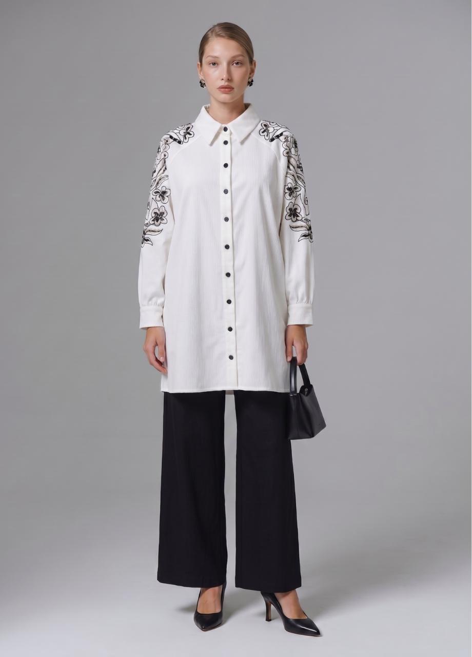 Embroidered Cotton Shirt, White, , medium