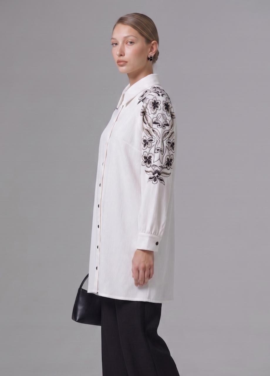Embroidered Cotton Shirt, White, , medium