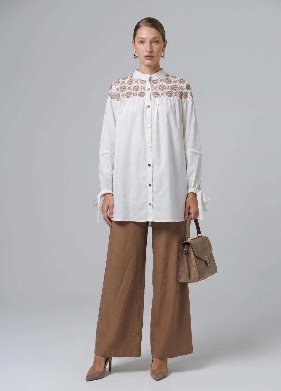 Patterned Cotton Shirt, White, , large image number 0