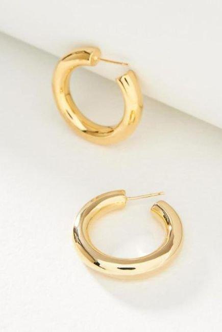 Mini Hoop Earrings, Gold, Gold, medium