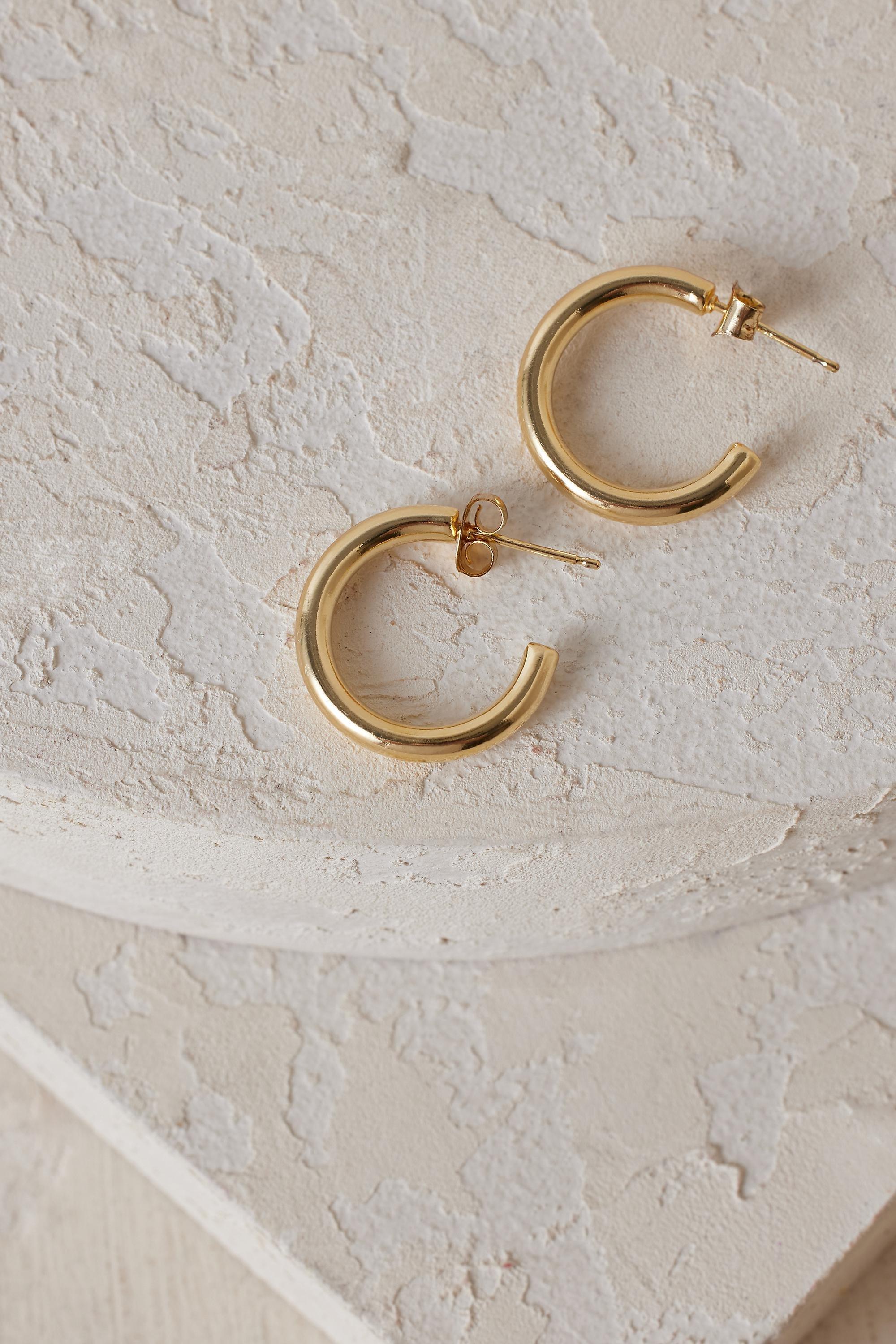 Mini Hoop Earrings, Gold, Gold, large image number 4