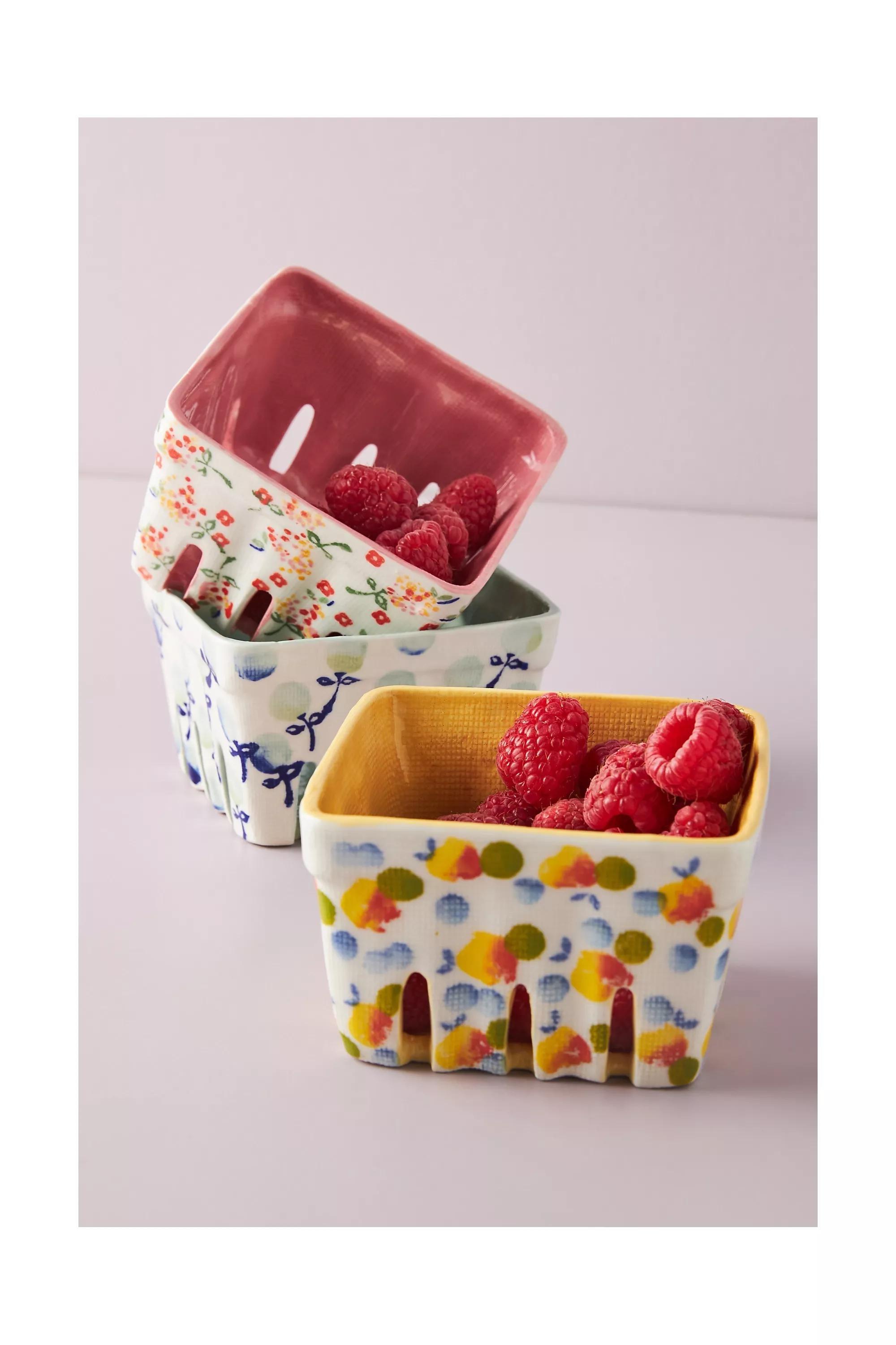 Motif Floral Ceramic Berry Basket, Blue, , large image number 1