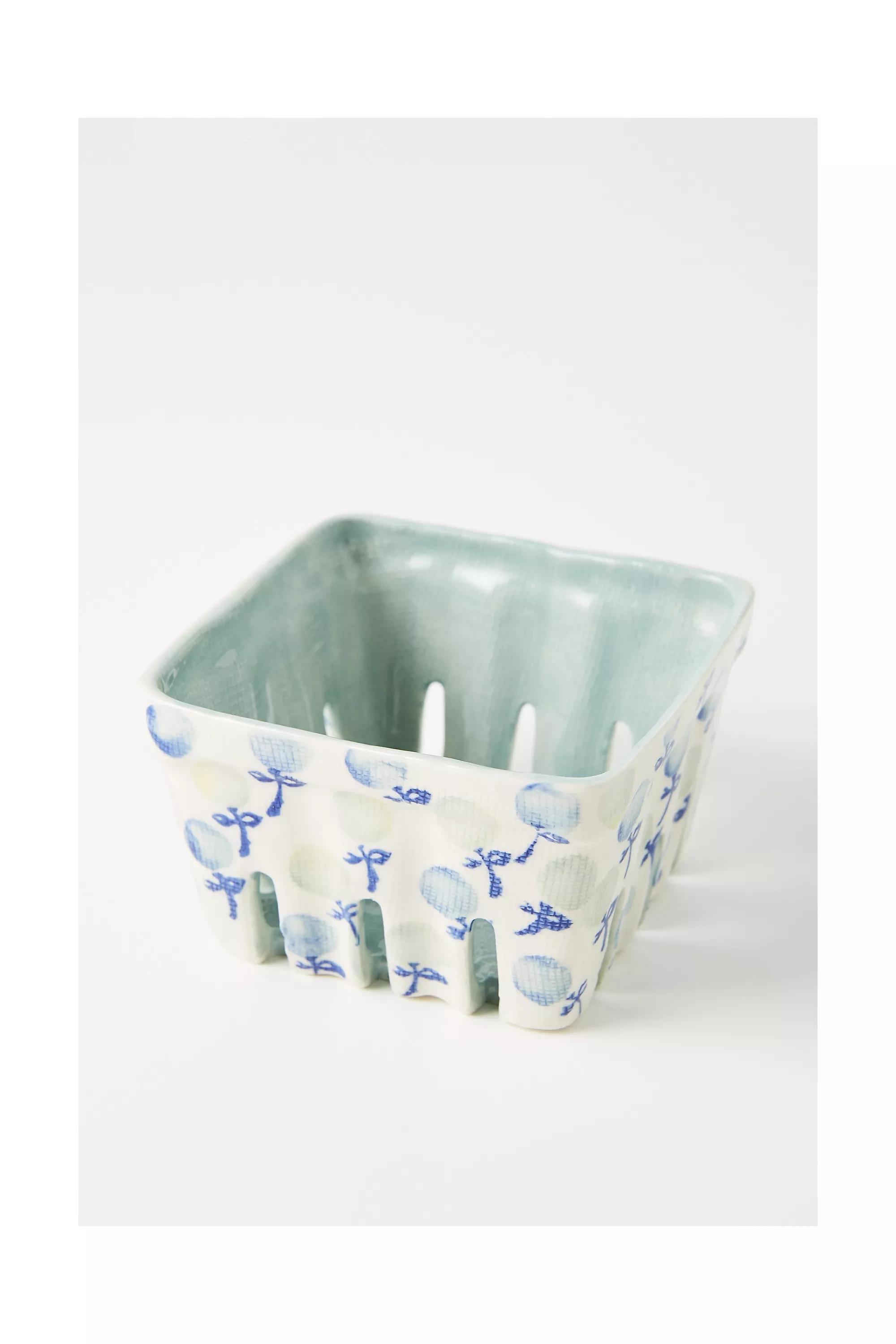 Motif Floral Ceramic Berry Basket, Blue, , large image number 2