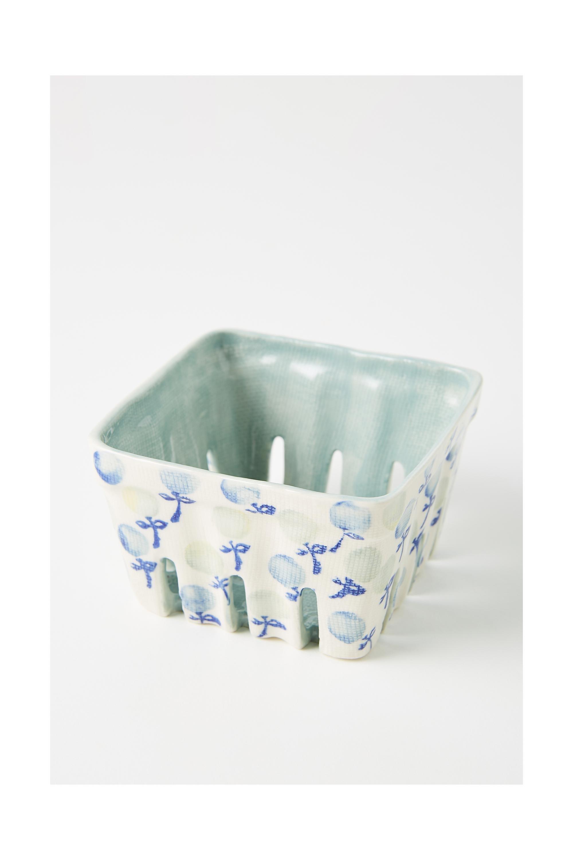 Motif Floral Ceramic Berry Basket, Blue, , large image number 5