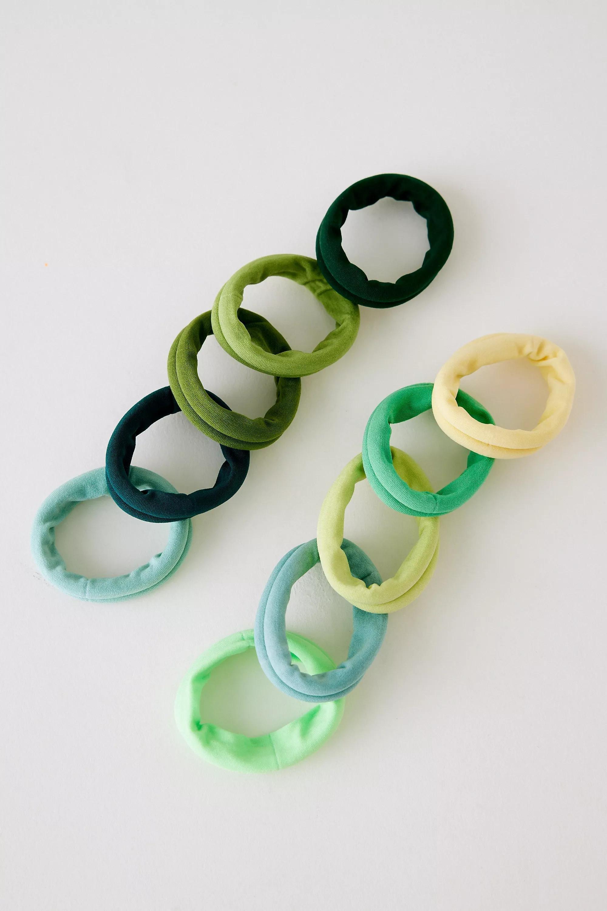 Tonal Hair Ties, Set Of 10, Green, , medium