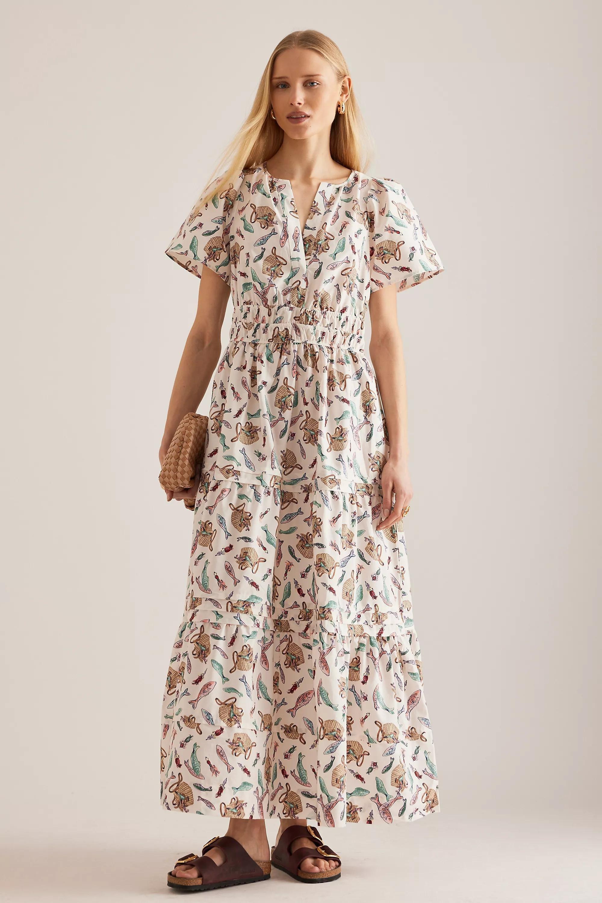 Anthropologie Floral Milkmaid Maxi Dress, Cream, , large image number 2