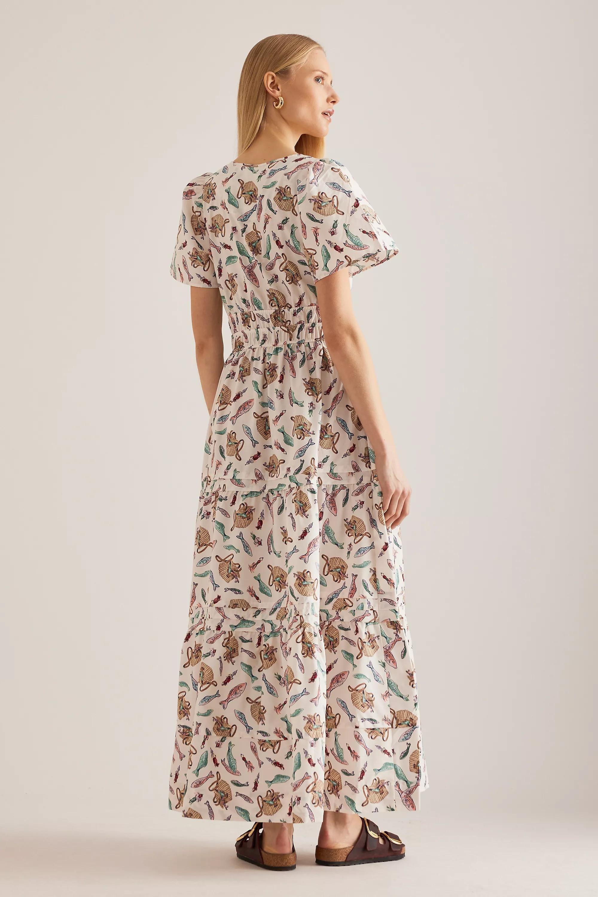 Anthropologie Floral Milkmaid Maxi Dress, Cream, , large image number 5