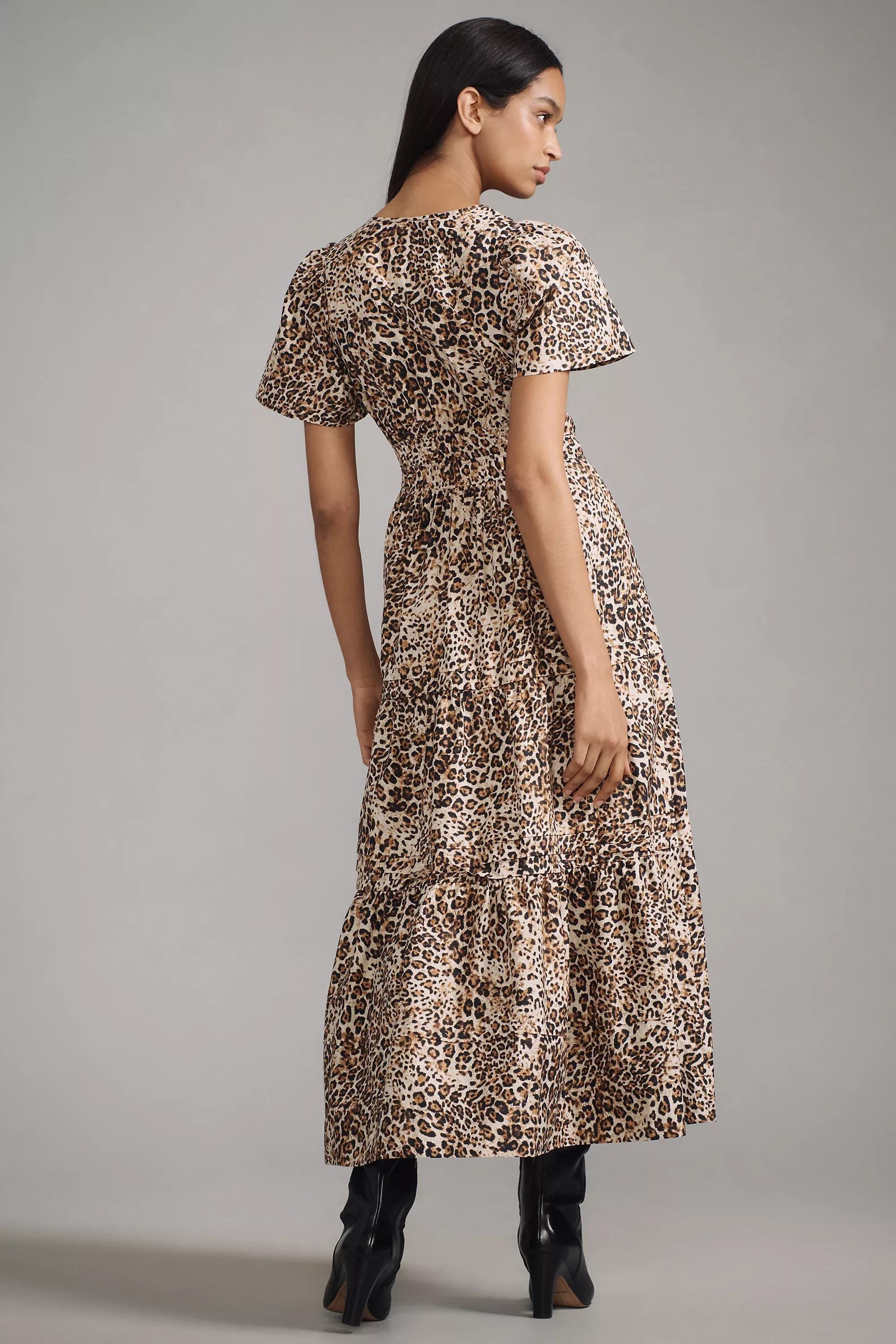 Anthropologie Animal Print Milkmaid Romantic Maxi, Brown, , large image number 1