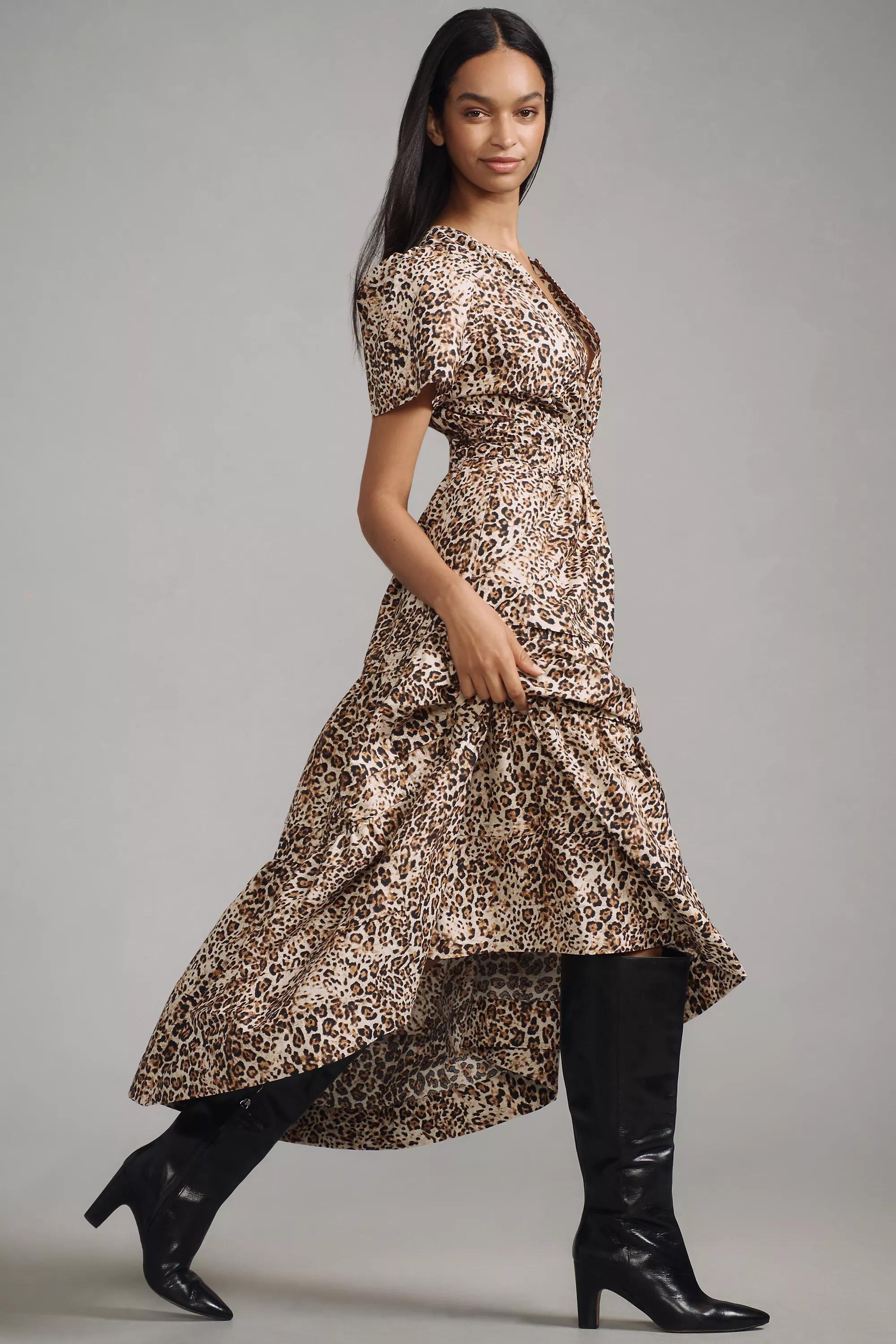 Anthropologie Animal Print Milkmaid Romantic Maxi, Brown, A501_0021, large image number 3