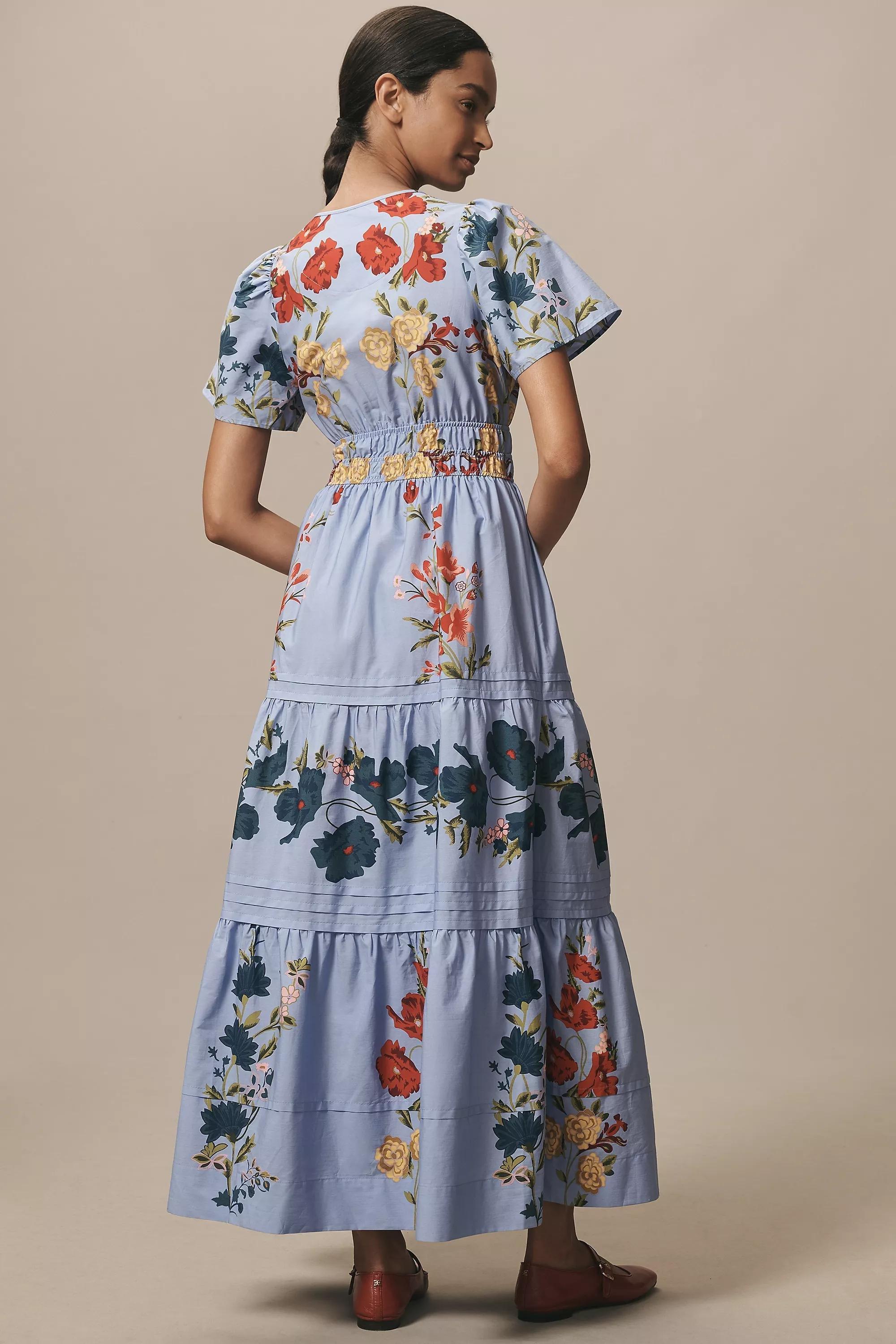 Anthropologie Floral Milkmaid Bohemian Maxi, Purple, , large image number 1