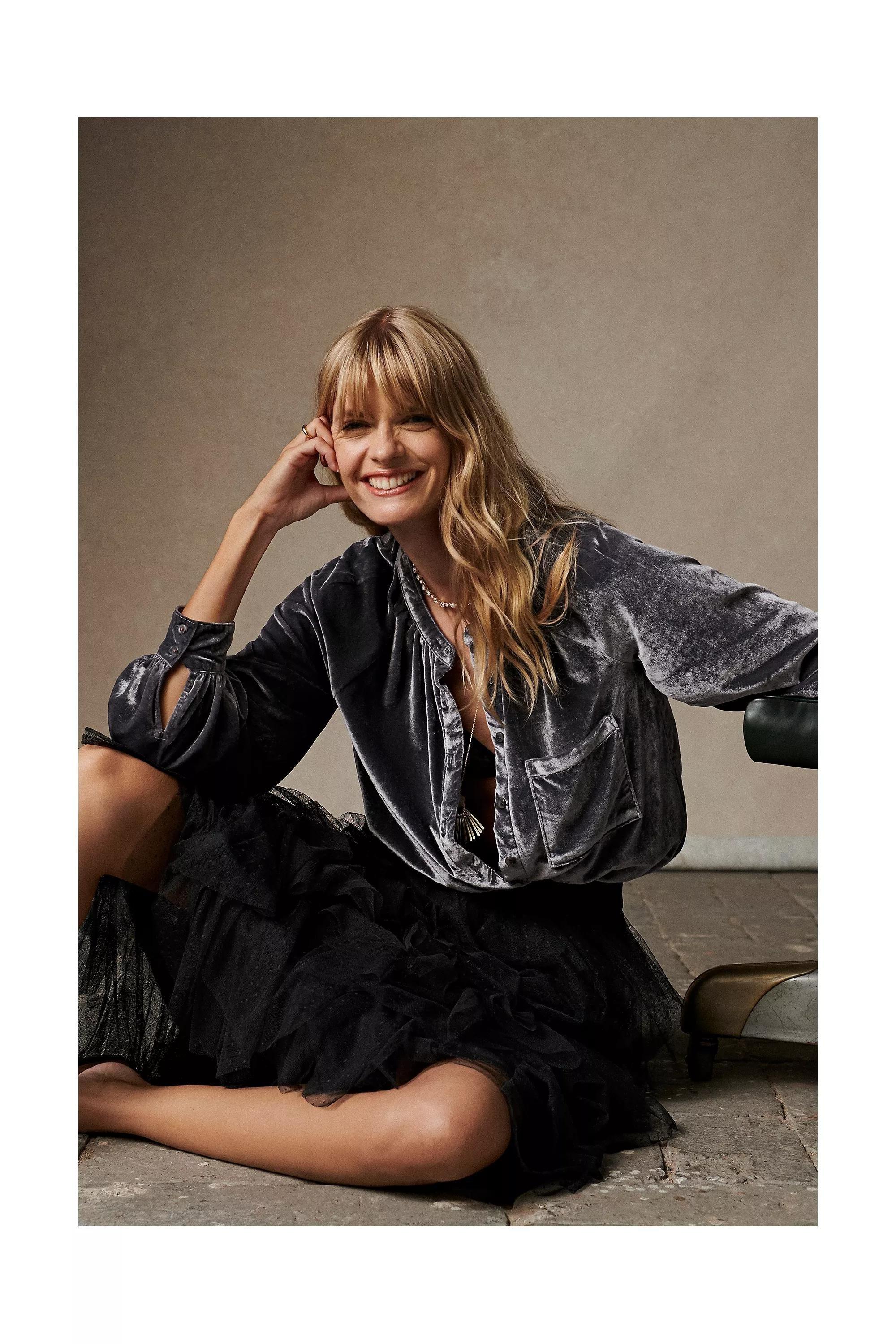 Tesia Ruffled Tulle Midi Skirt, Black, A501_0001, large image number 4