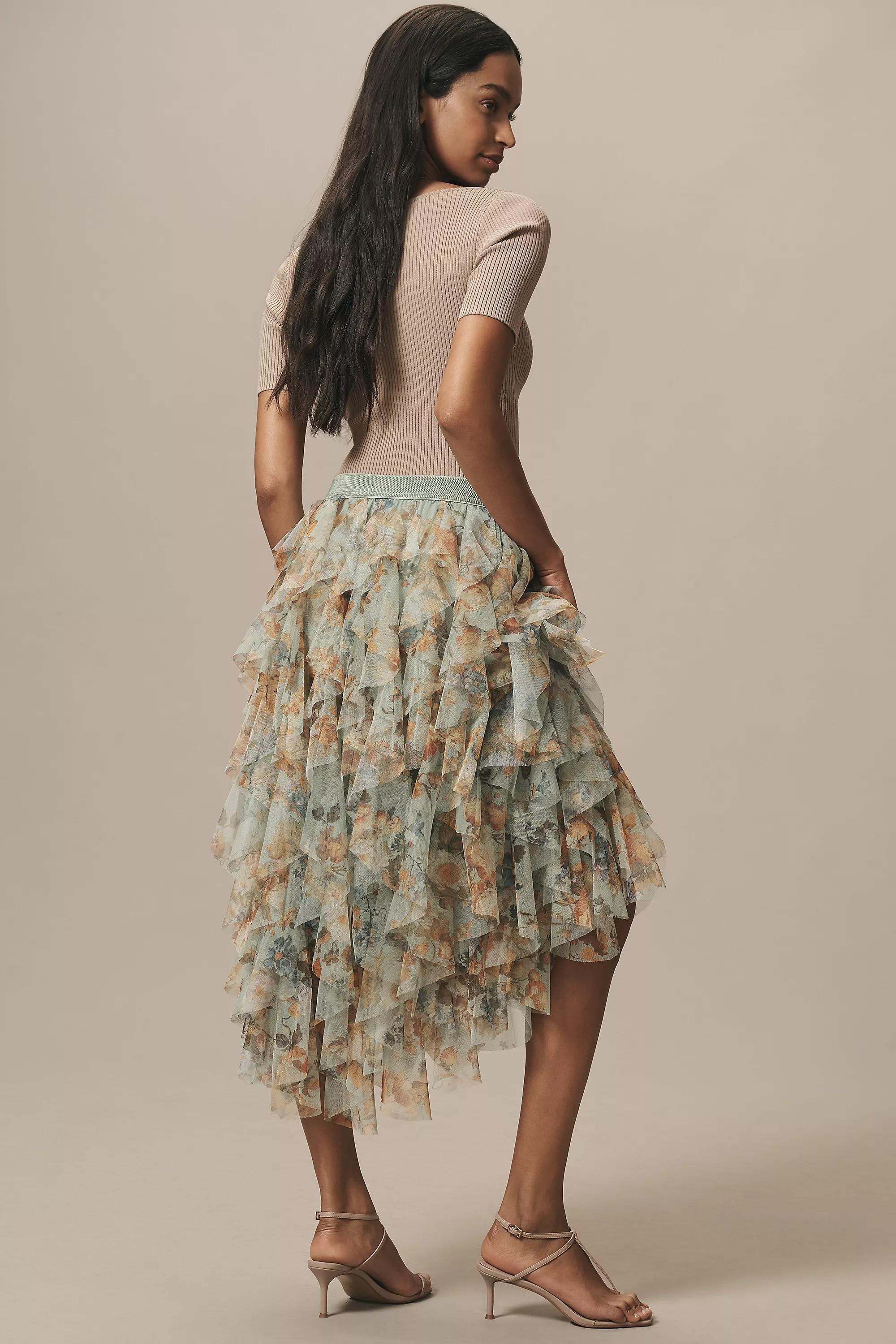 Anthropologie Skirt Frills Ruffle, Grey, , large image number 1
