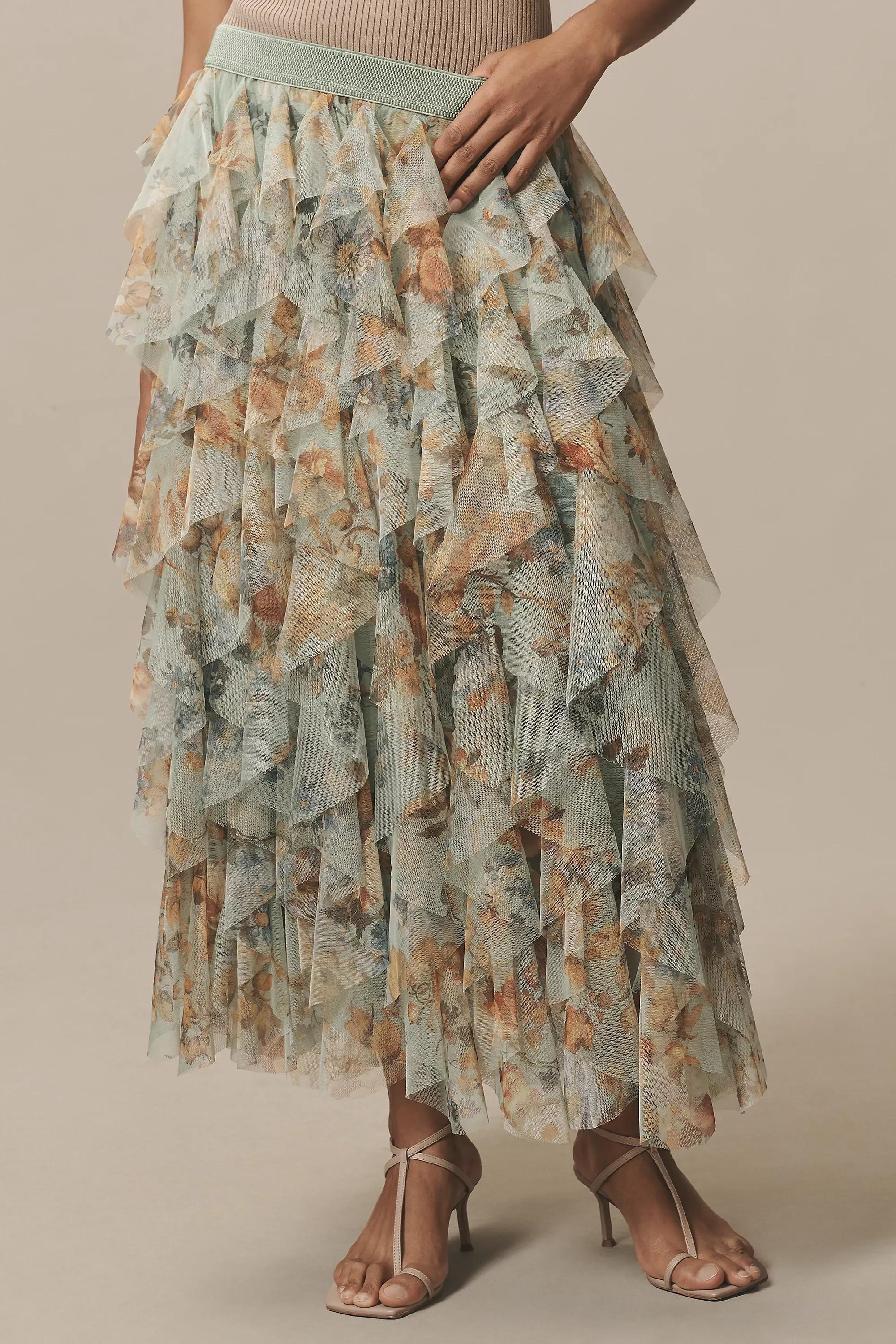 Anthropologie Skirt Frills Ruffle, Grey, , large image number 2