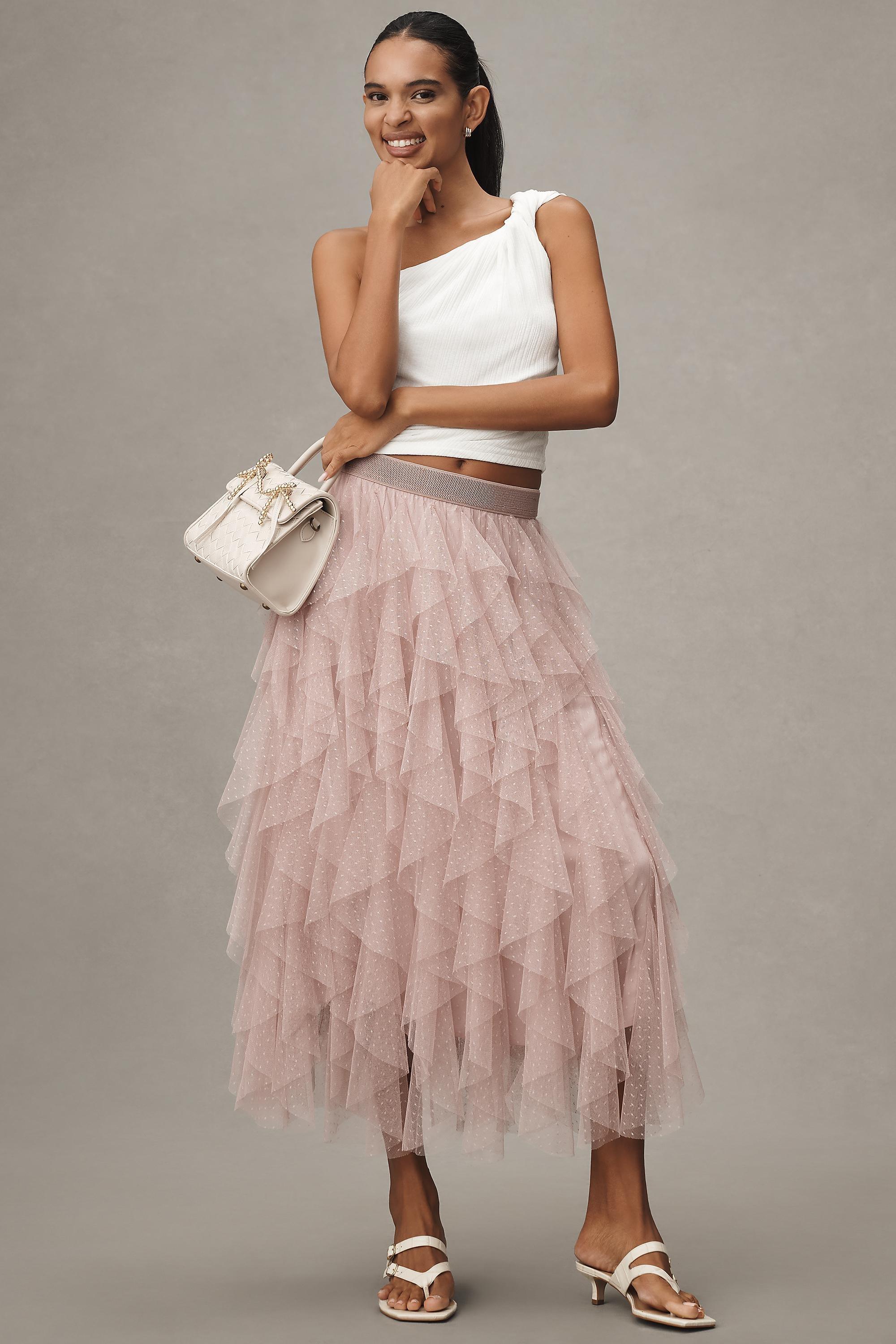 Tesia Midi Skirt With Ruffles In Tulle, Pink, A501_0065, medium