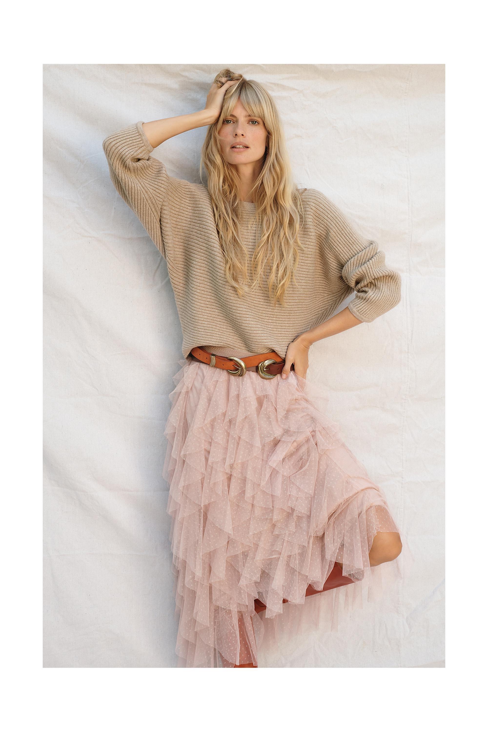 Tesia Ruffled Tulle Midi Skirt, Pink, , large image number 1