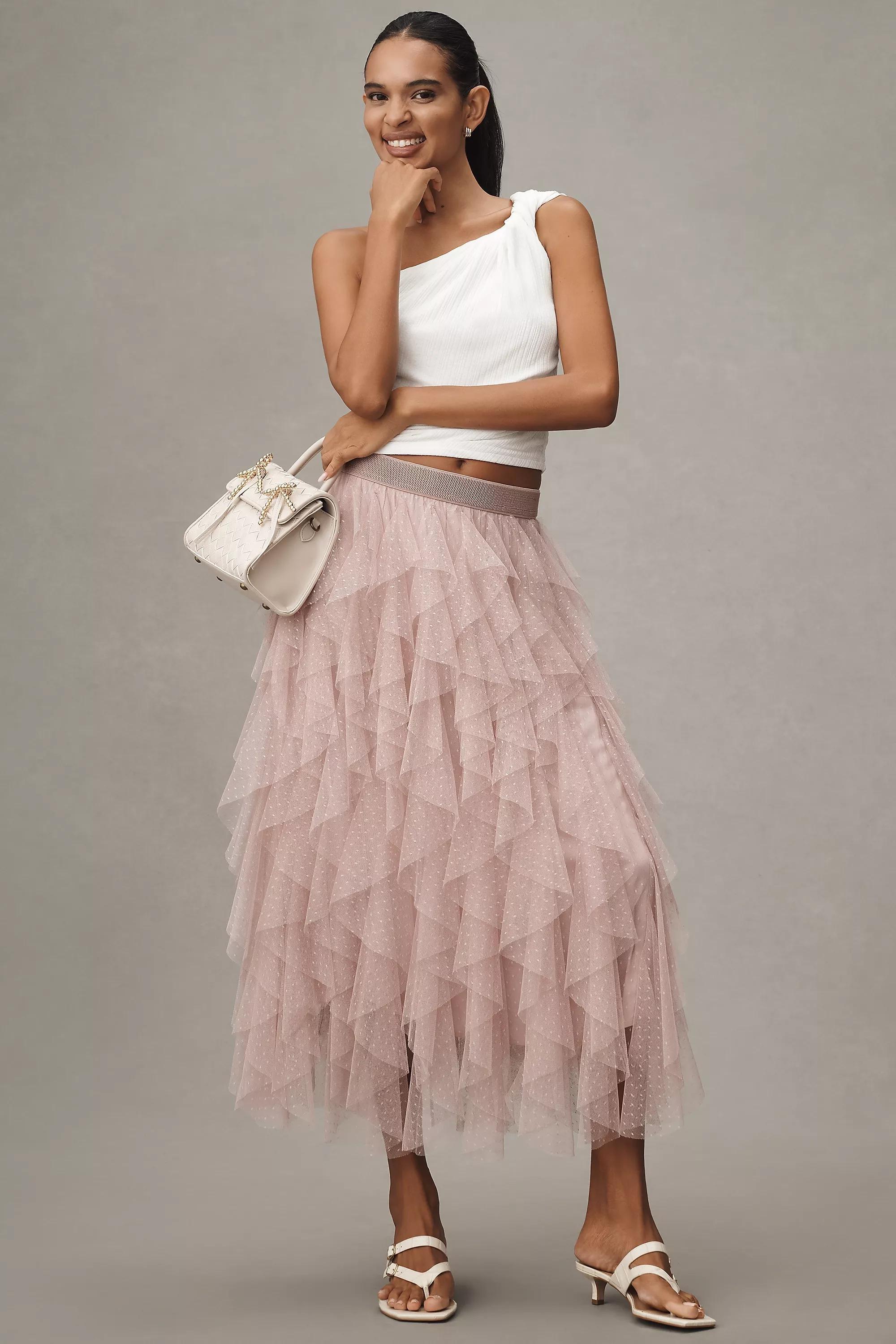 Tesia Midi Skirt With Ruffles In Tulle, Pink, A501_0065, medium