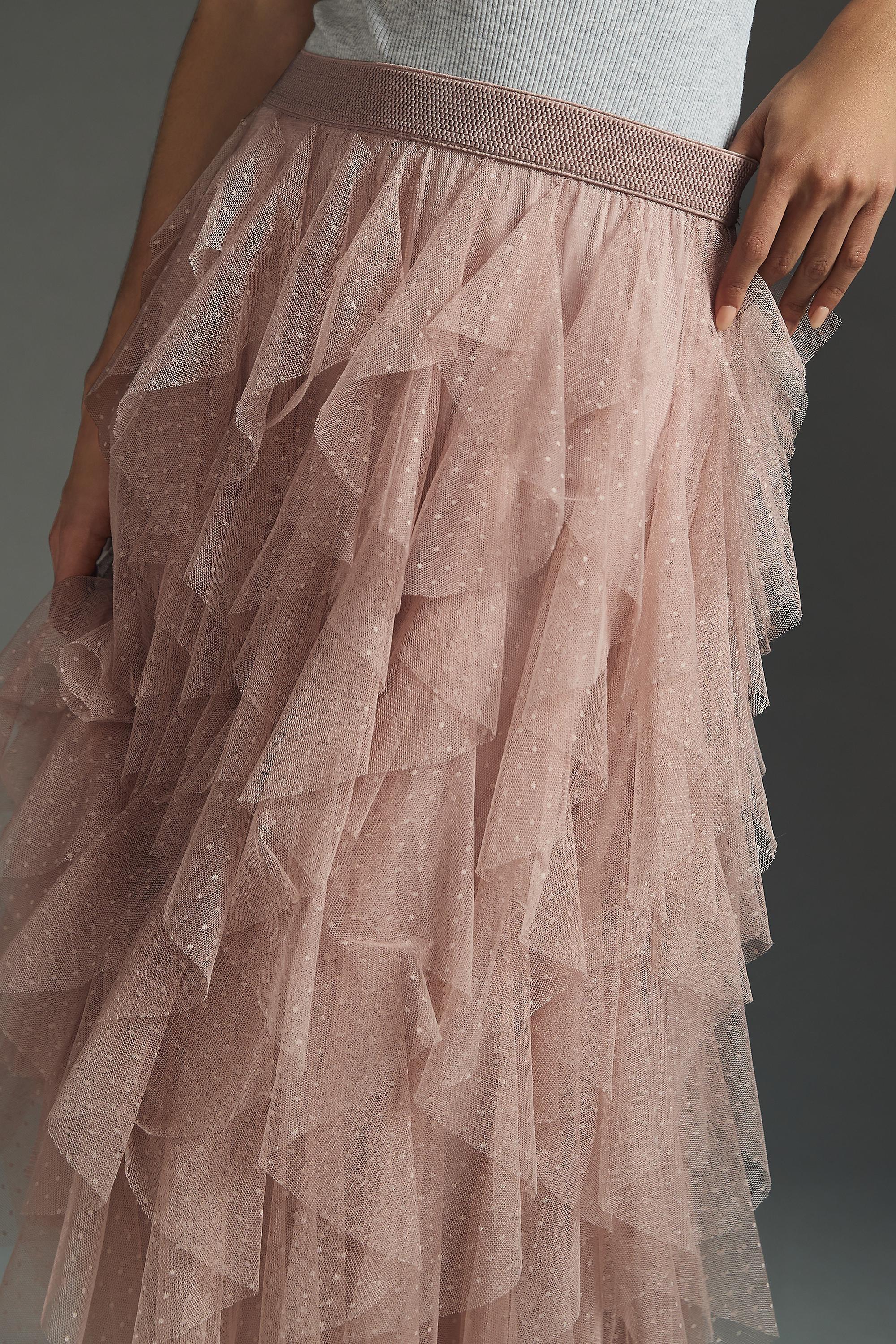 Tesia Ruffled Tulle Midi Skirt, Pink, , large image number 3