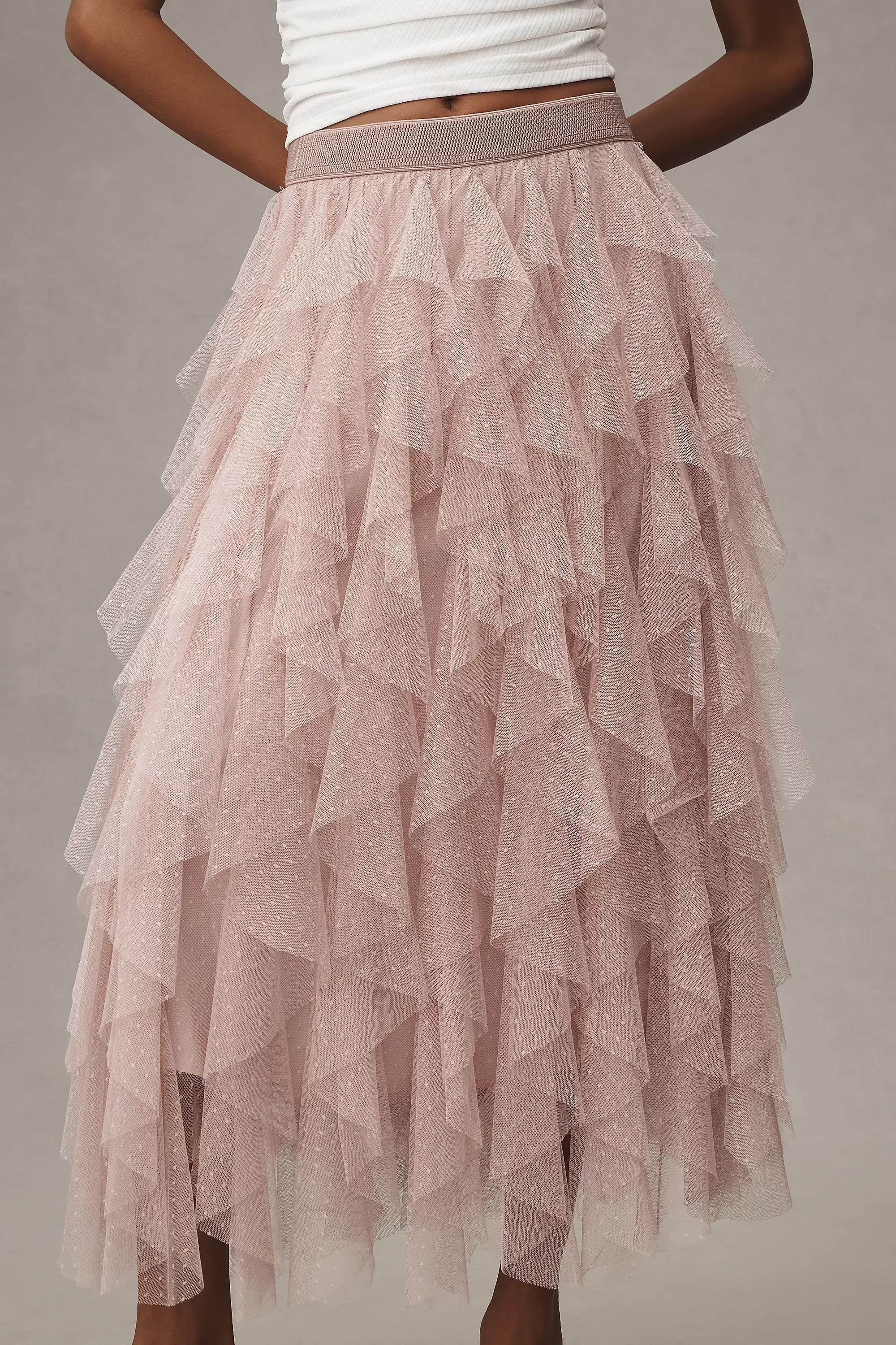 Tesia Midi Skirt With Ruffles In Tulle, Pink, A501_0065, large image number 5