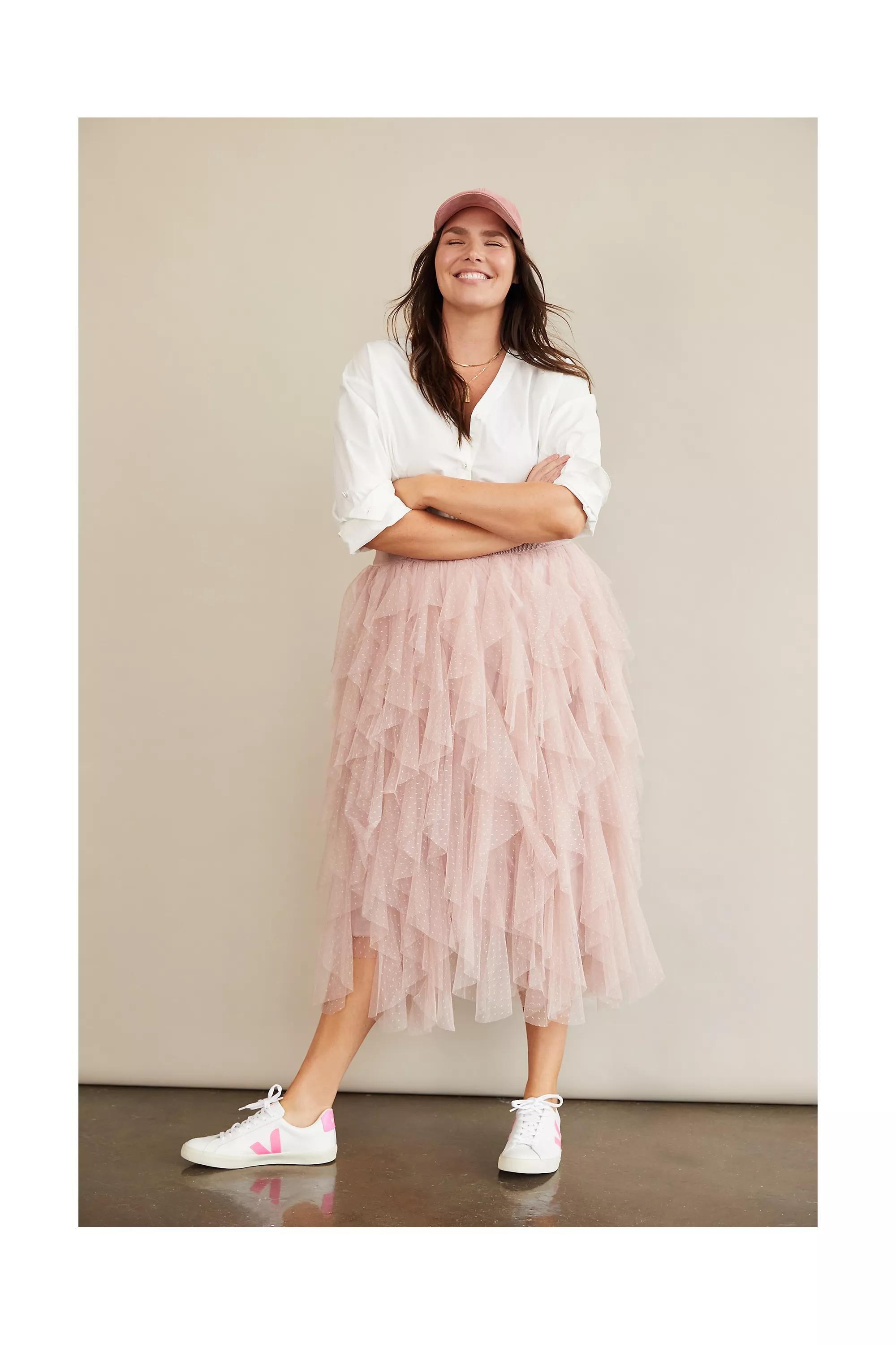 Tesia Midi Skirt With Ruffles In Tulle, Pink, A501_0065, large image number 11