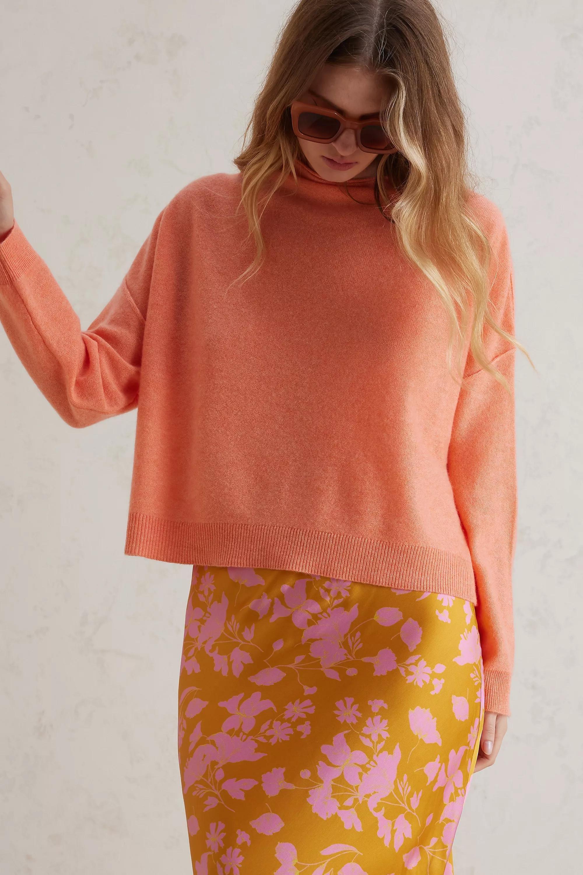 Alani Cashmere Mock Neck Jumper, Peach, A501_0067, large image number 0