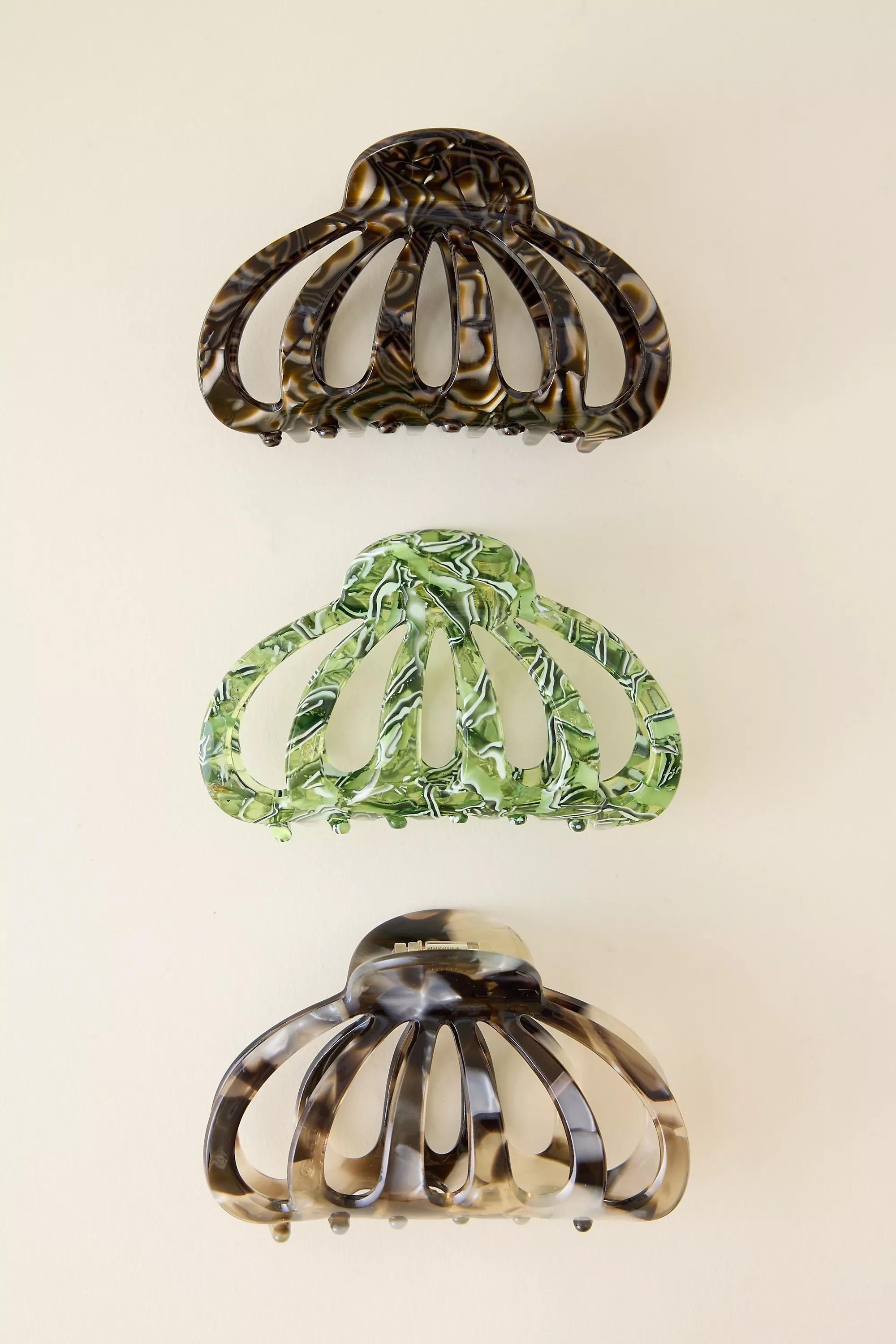 GREEN PATTERN Set of 3 Aimee Claw Hair Clips, A501_0038, large image number 0