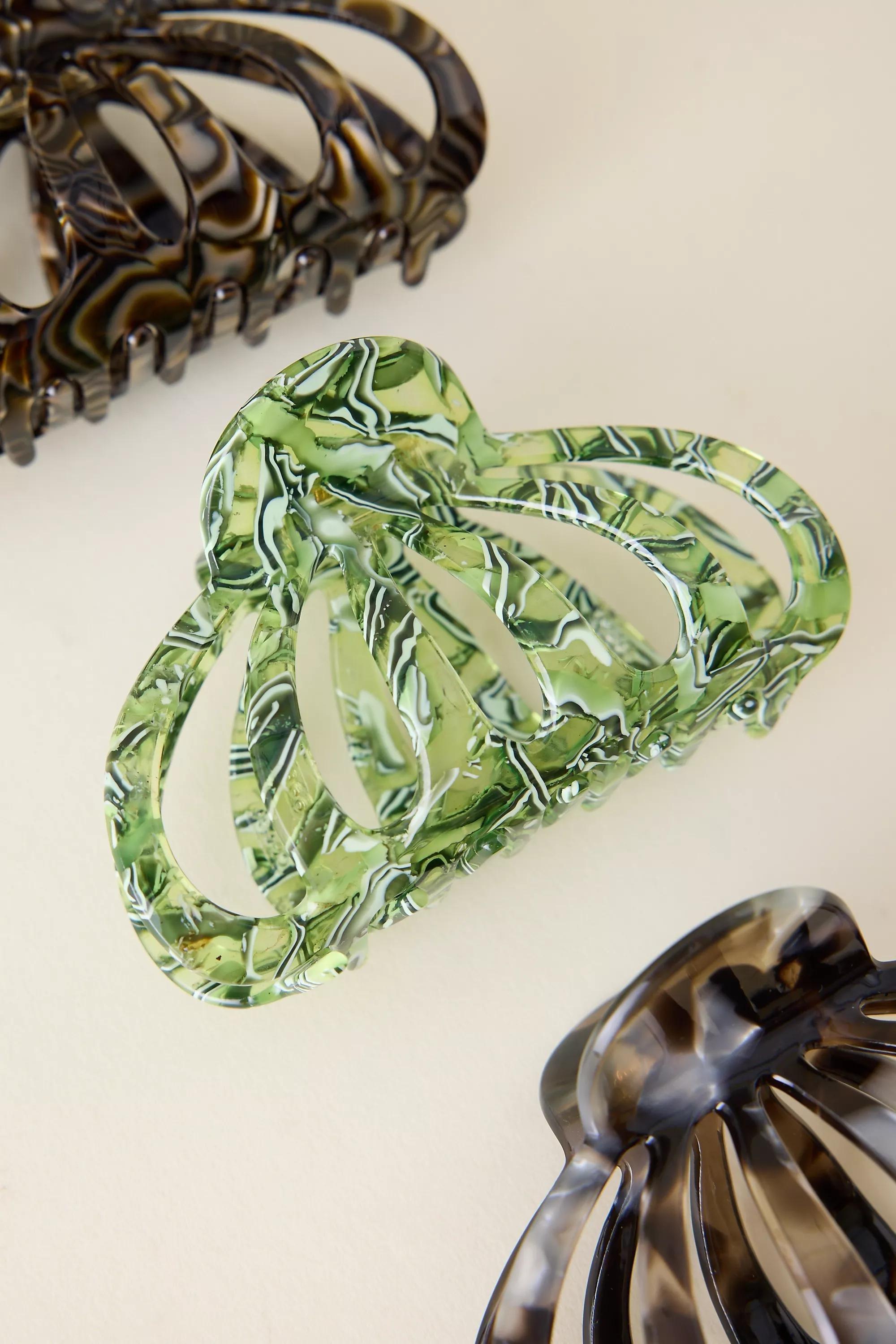 GREEN PATTERN Set of 3 Aimee Claw Hair Clips, A501_0038, large image number 4