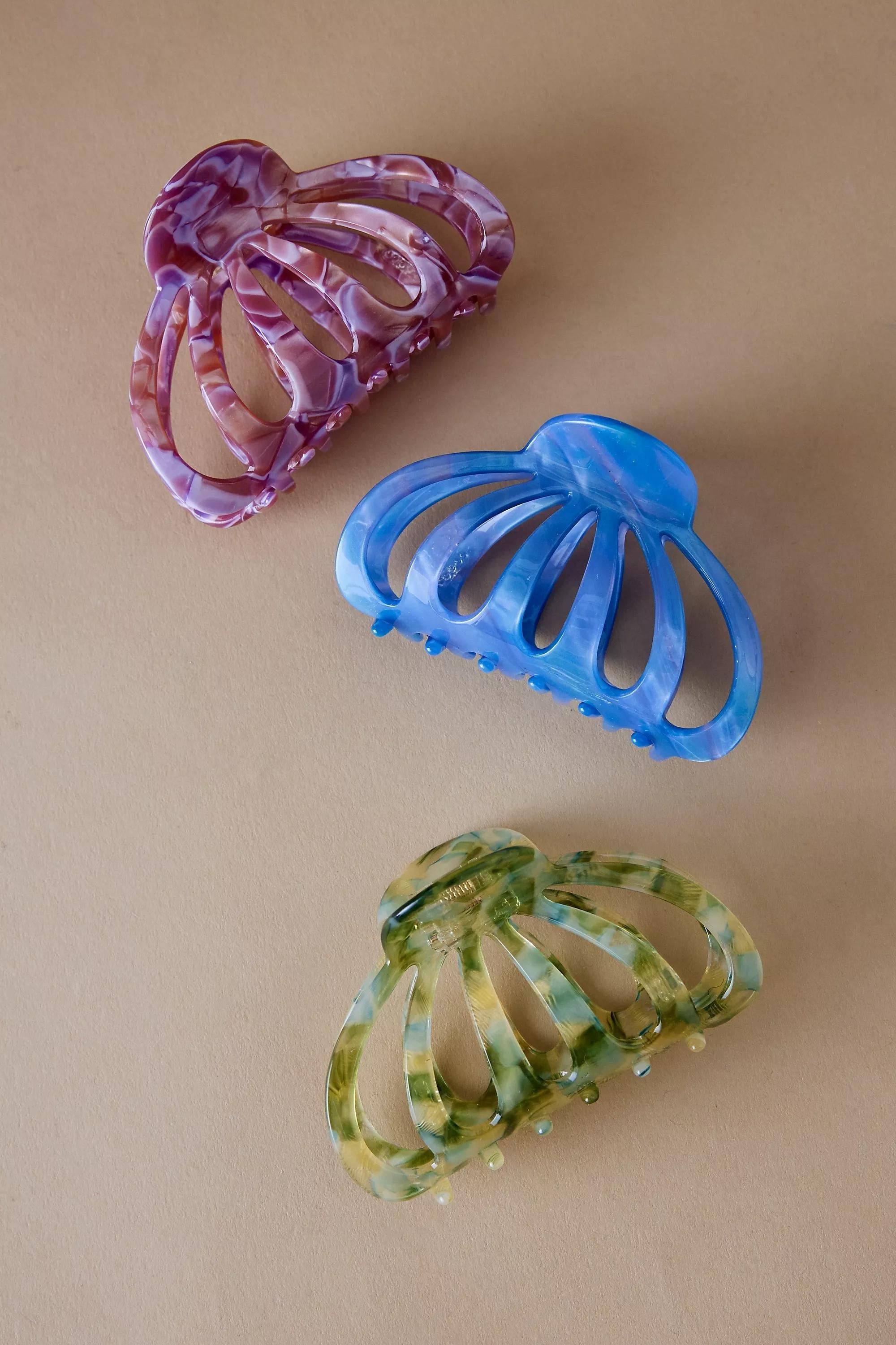 Aimee Claw Hair Clips - Set Of 3, Blue, A501_0040, medium