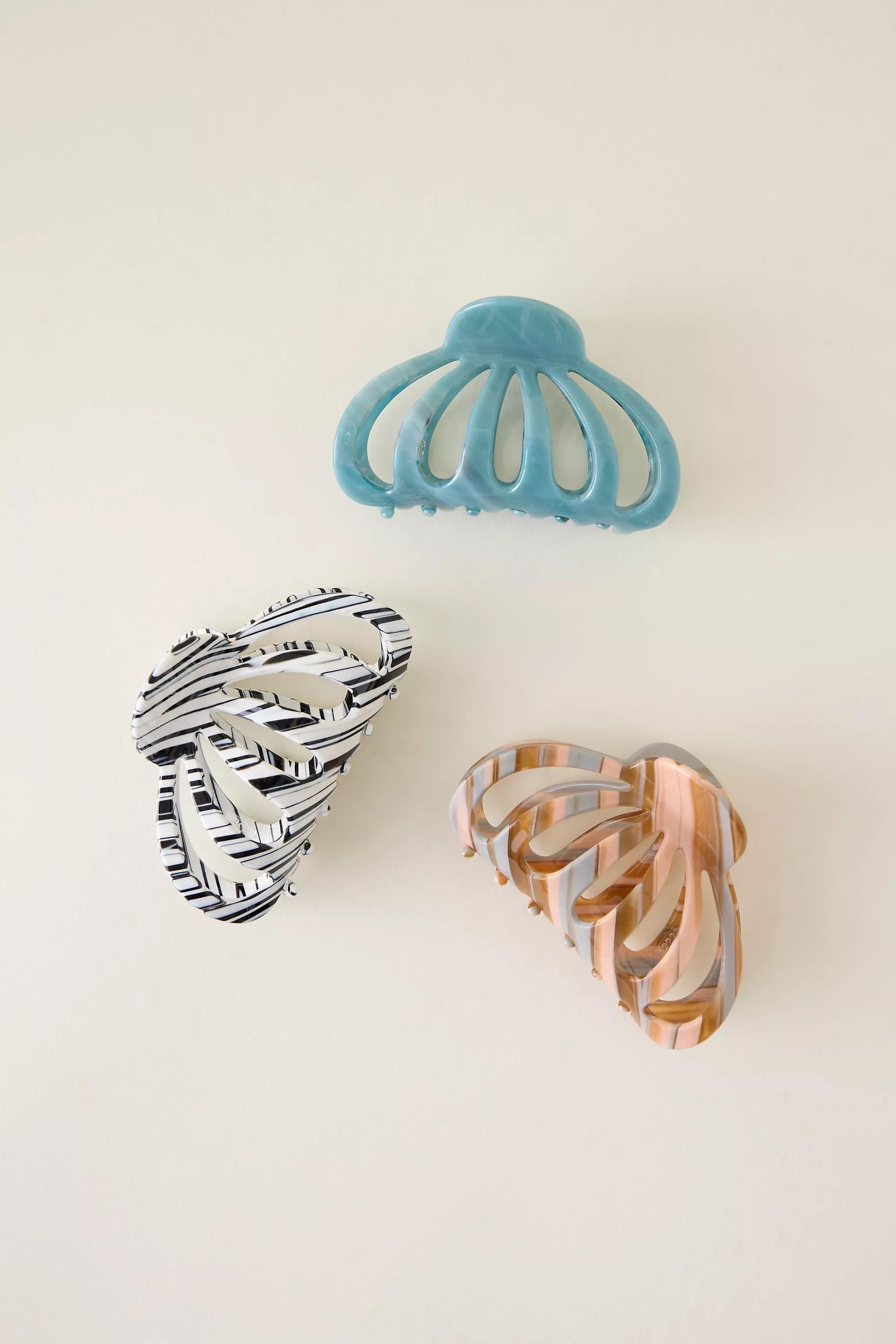 Set Of 3 Aimee Claw Hair Clips, Blue, A501_0099, large image number 1