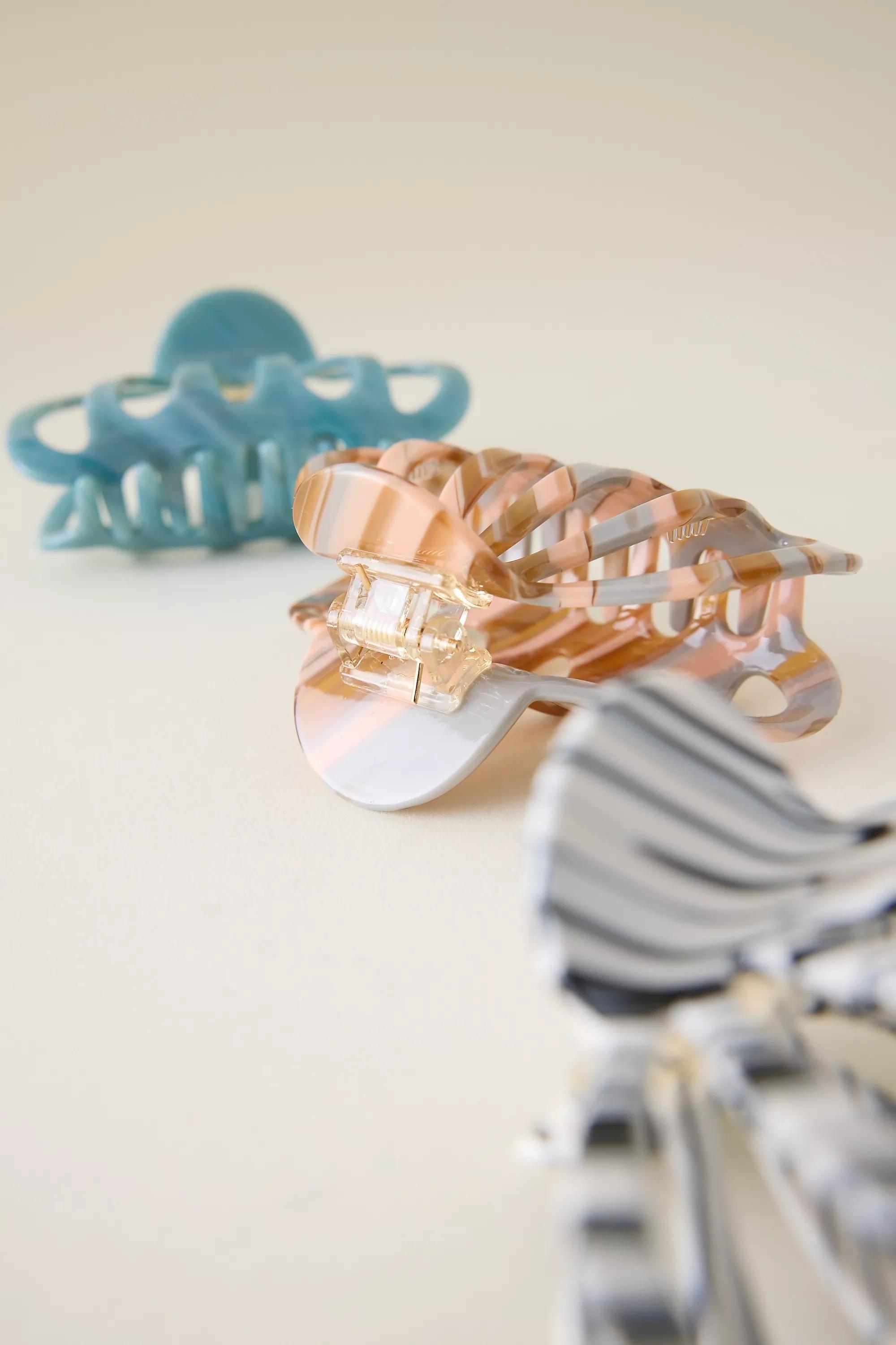 Set Of 3 Aimee Claw Hair Clips, Blue, A501_0099, large image number 2
