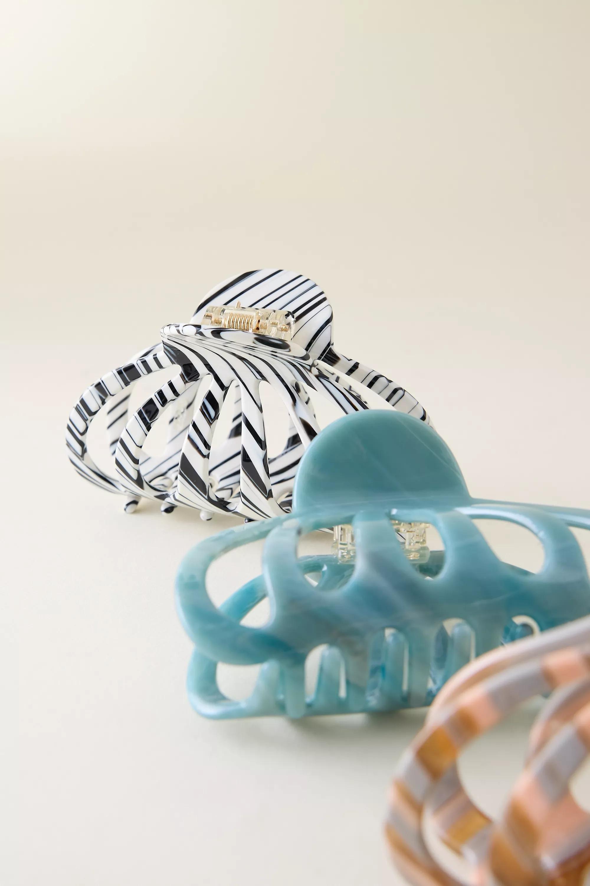 Set Of 3 Aimee Claw Hair Clips, Blue, A501_0099, large image number 3