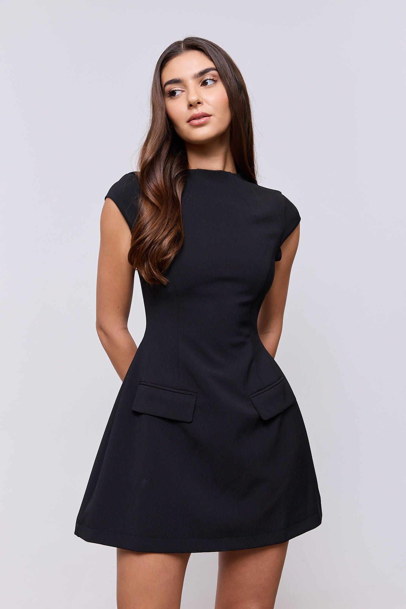 Cap Sleeve Mini Dress, Black, A534_BLCK, large image number 0