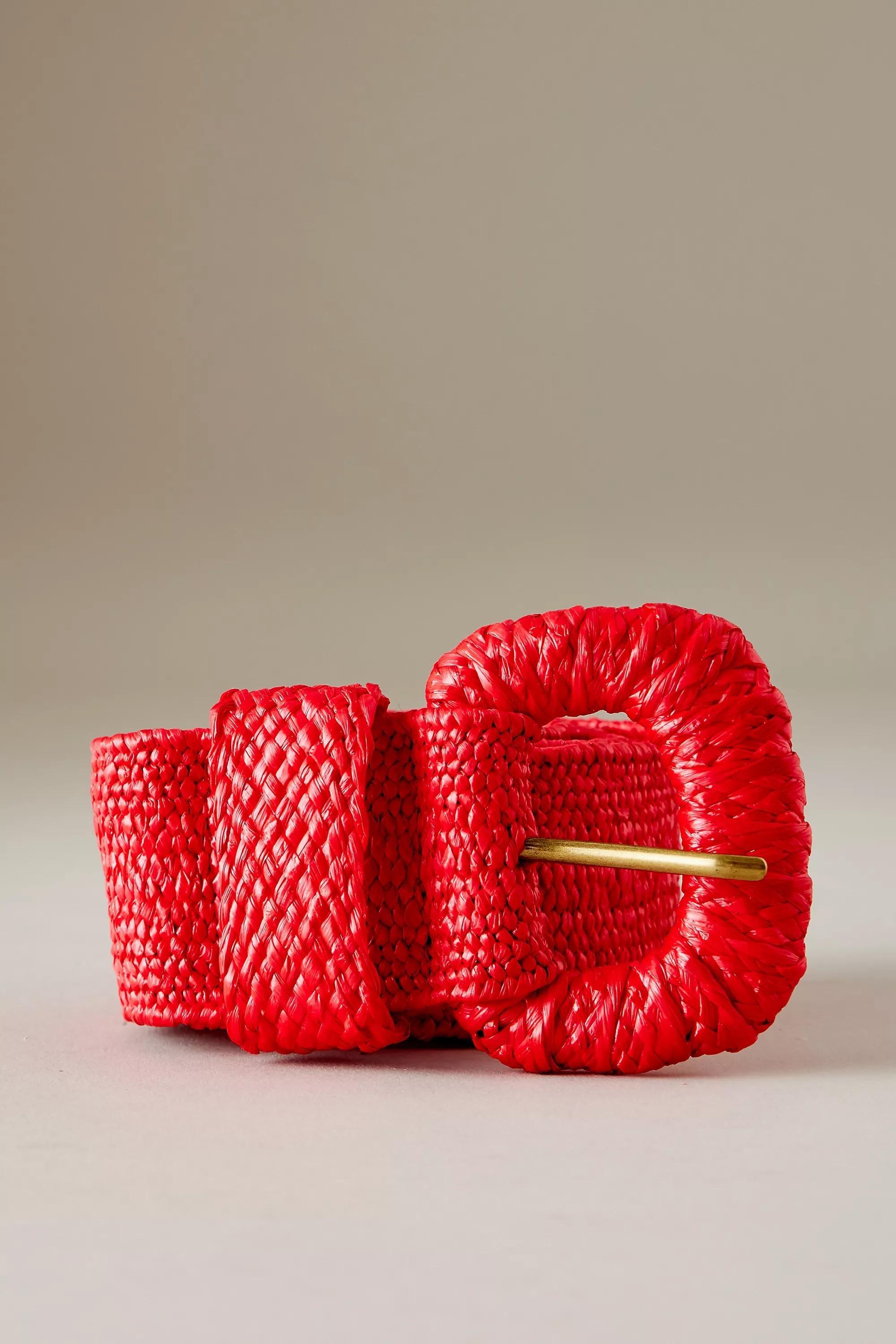Raffia Stretch Belt, Red, , large image number 0