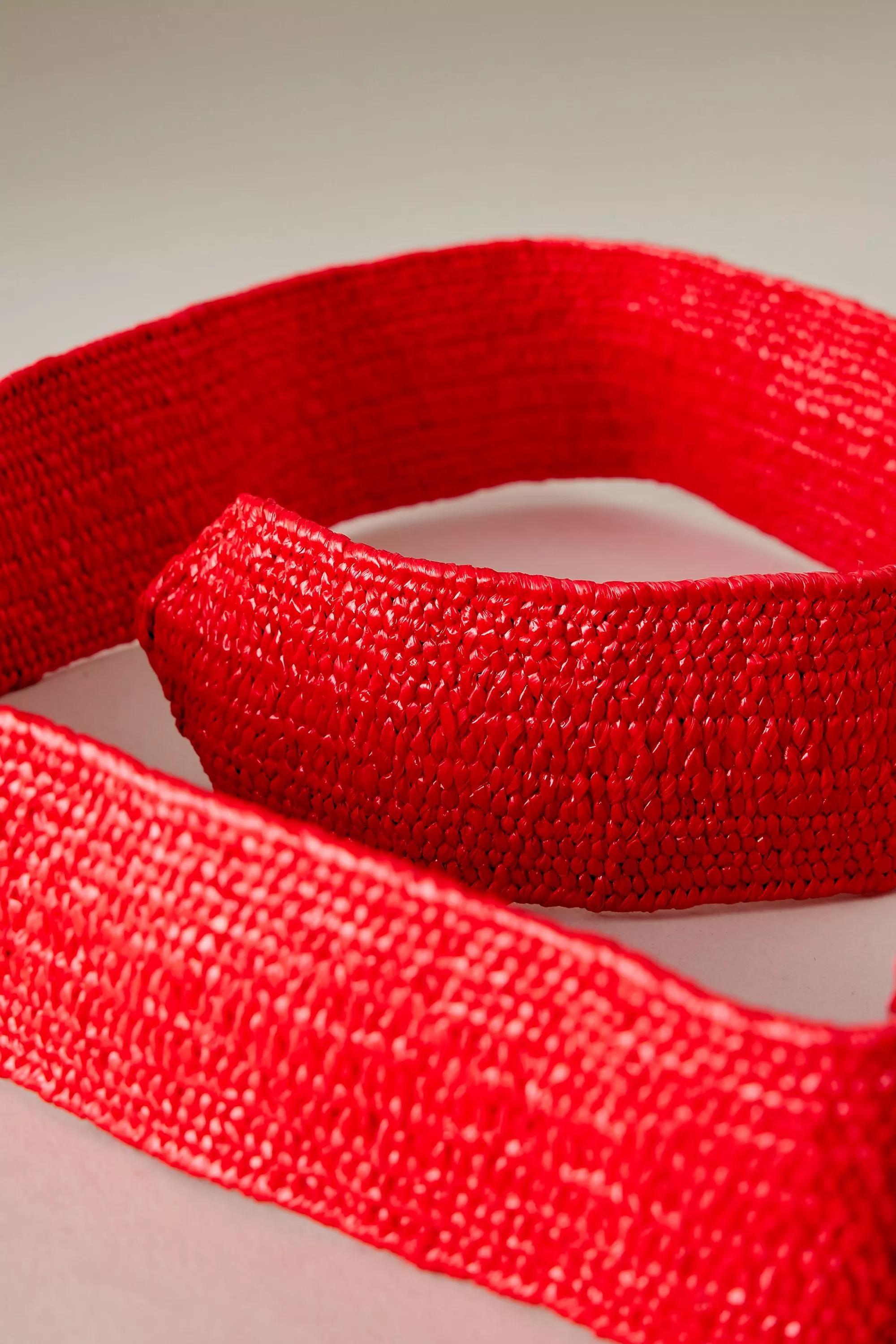 Raffia Stretch Belt, Red, , large image number 2