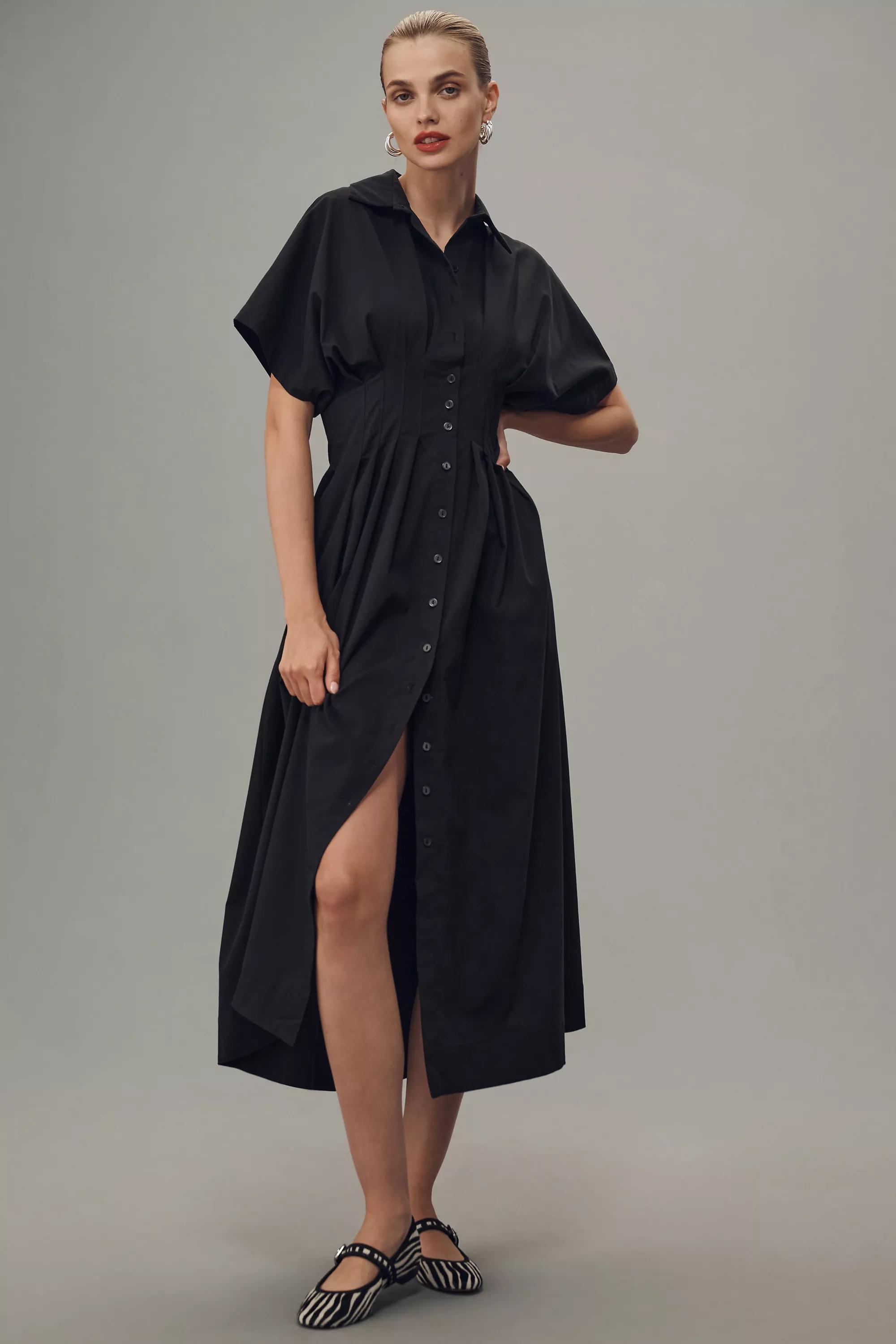 Anthropologie Plain Shirt Dress, Black, , medium