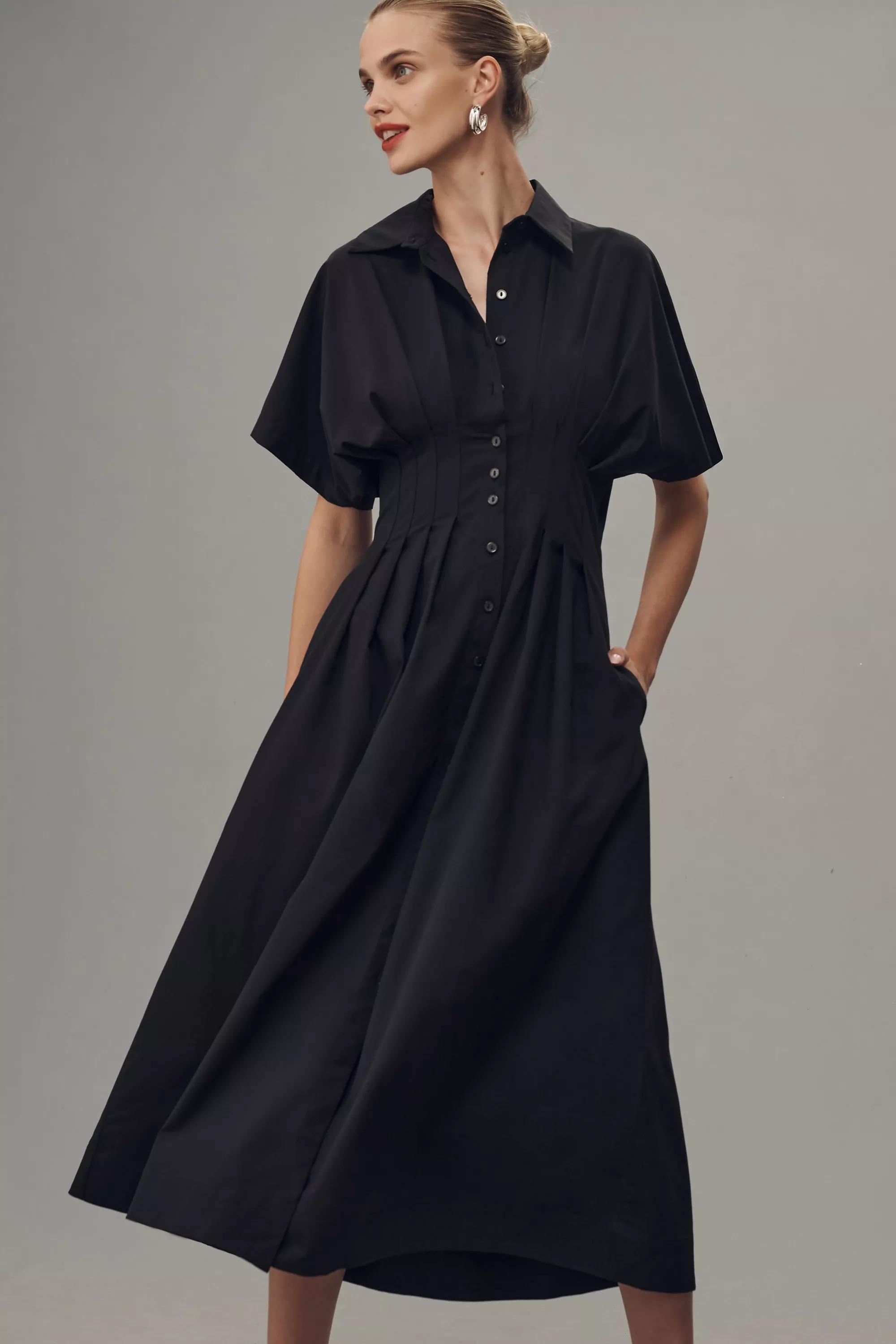 Anthropologie Plain Shirt Dress, Black, , large image number 2