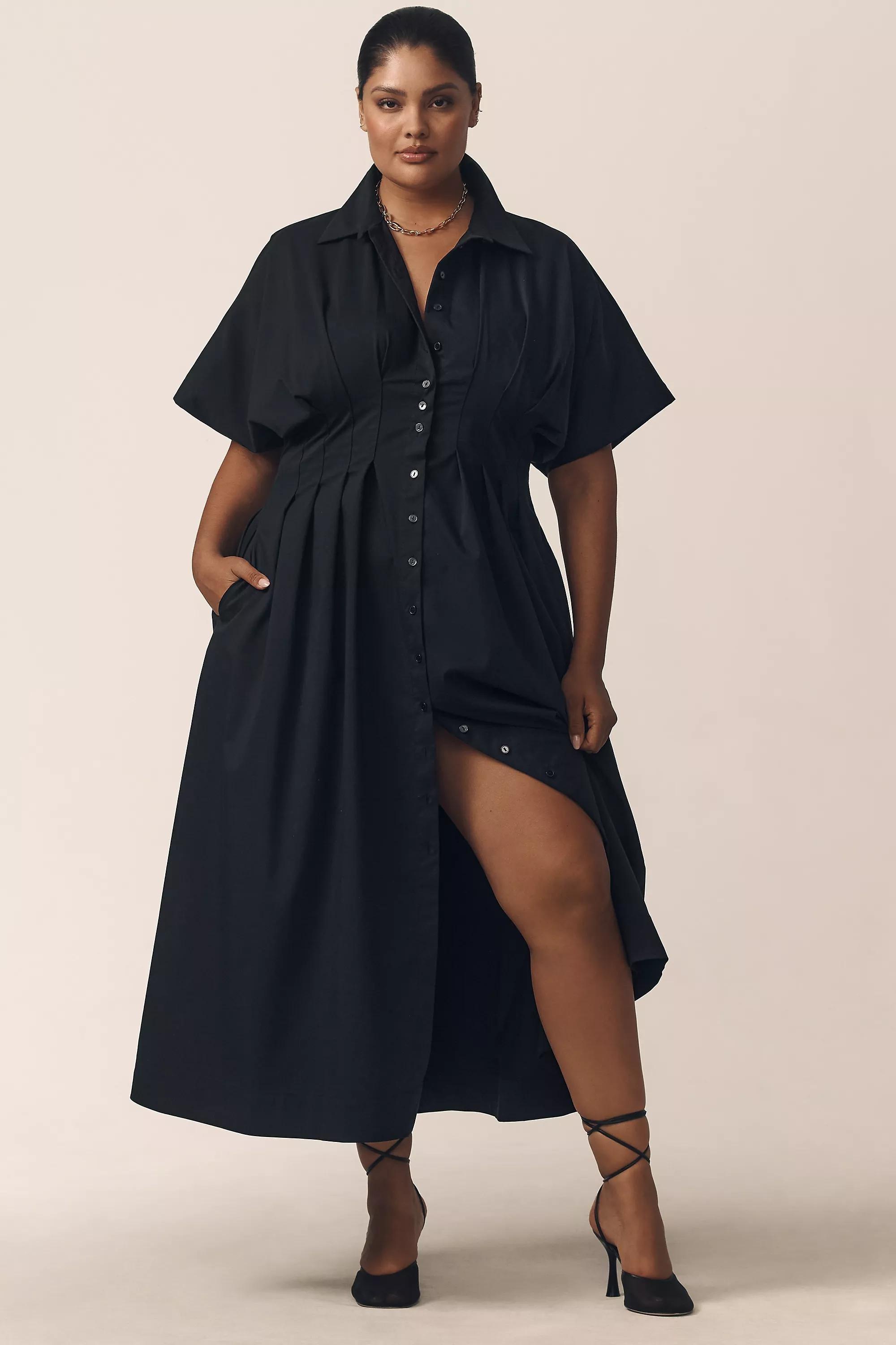 Anthropologie Plain Shirt Dress, Black, , large image number 4